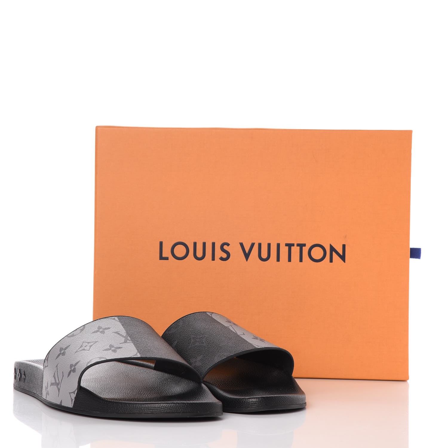 LOUIS VUITTON Mens Rubber Monogram Eclipse Split Waterfront Mules 13 Noir Black 273653