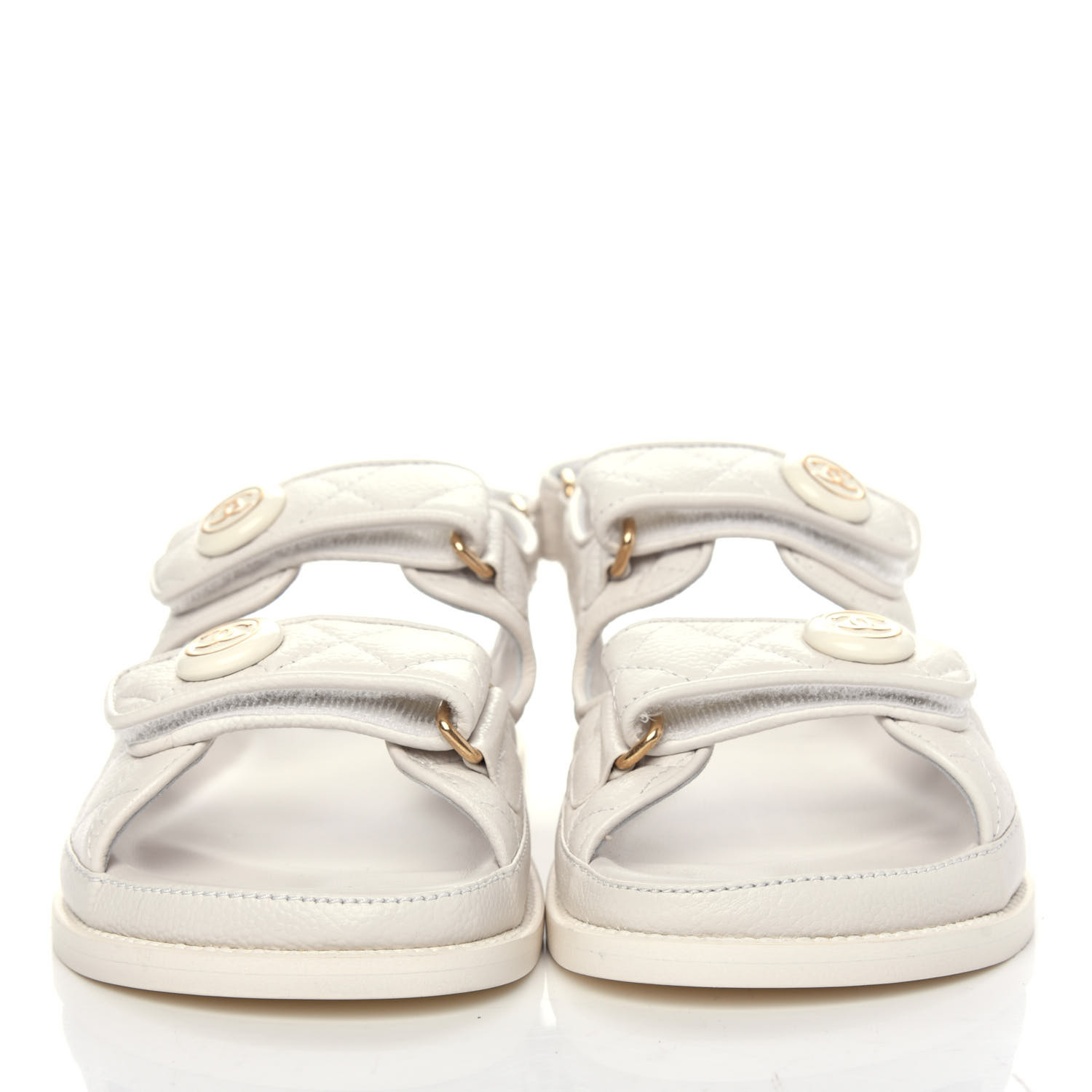 CHANEL Grained Calfskin Velcro Dad Sandals 35.5 White 715240 | FASHIONPHILE