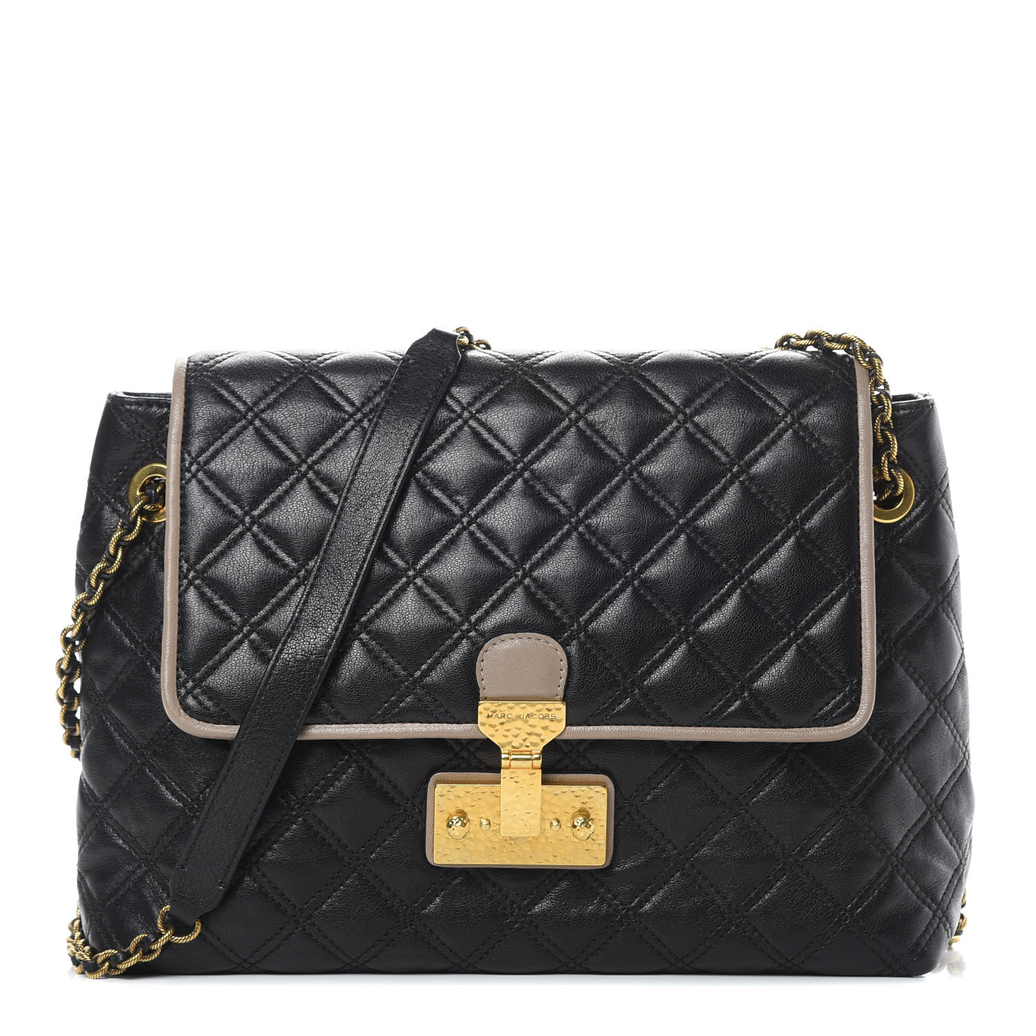 MARC JACOBS Lambskin Quilted Large Baroque Single Flap Bag Black 715186 ...