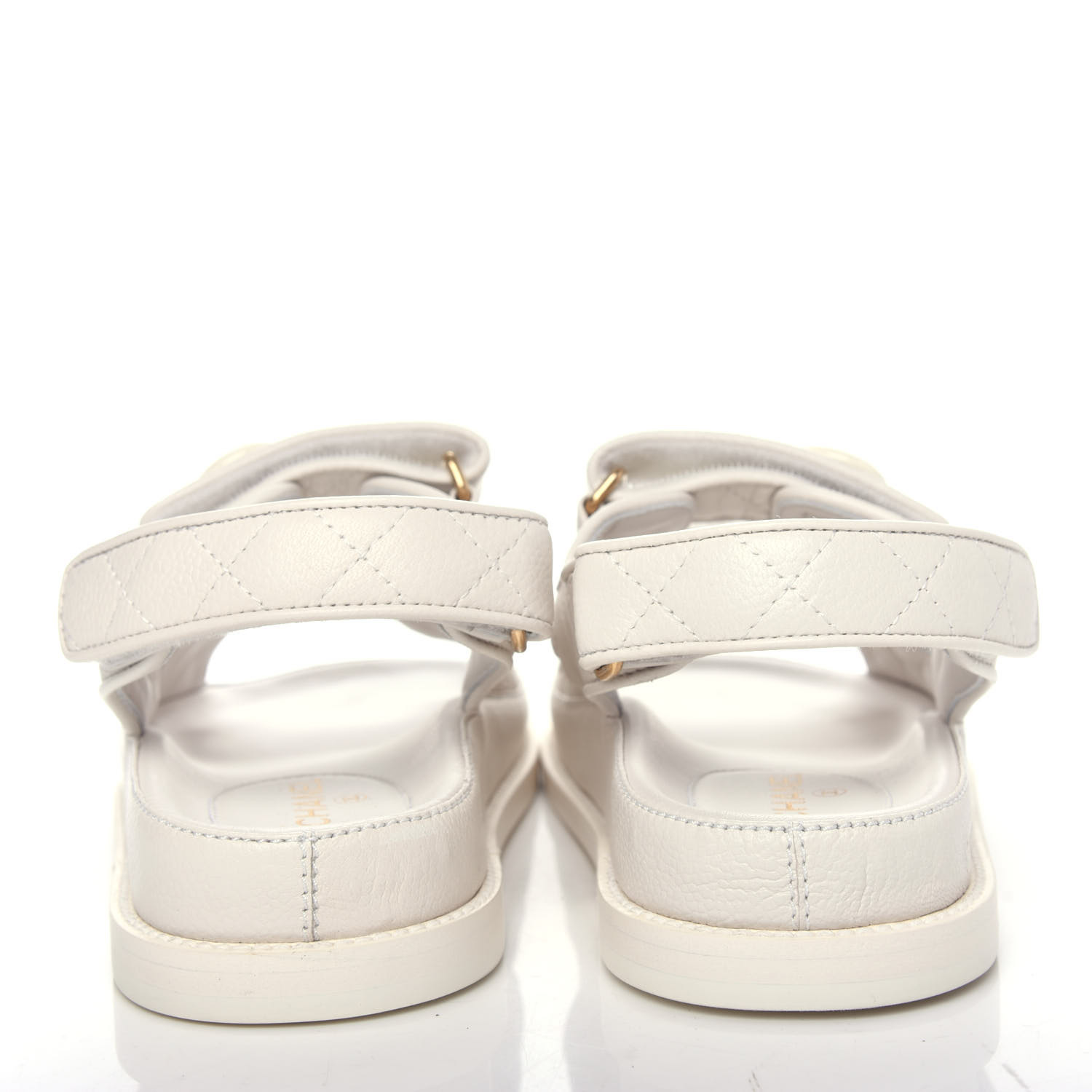 CHANEL Grained Calfskin Velcro Dad Sandals 35.5 White 715240 | FASHIONPHILE