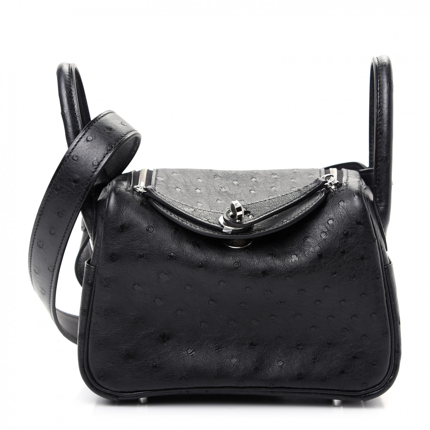 HERMES Ostrich Mini Lindy 20 Black 707189 | FASHIONPHILE