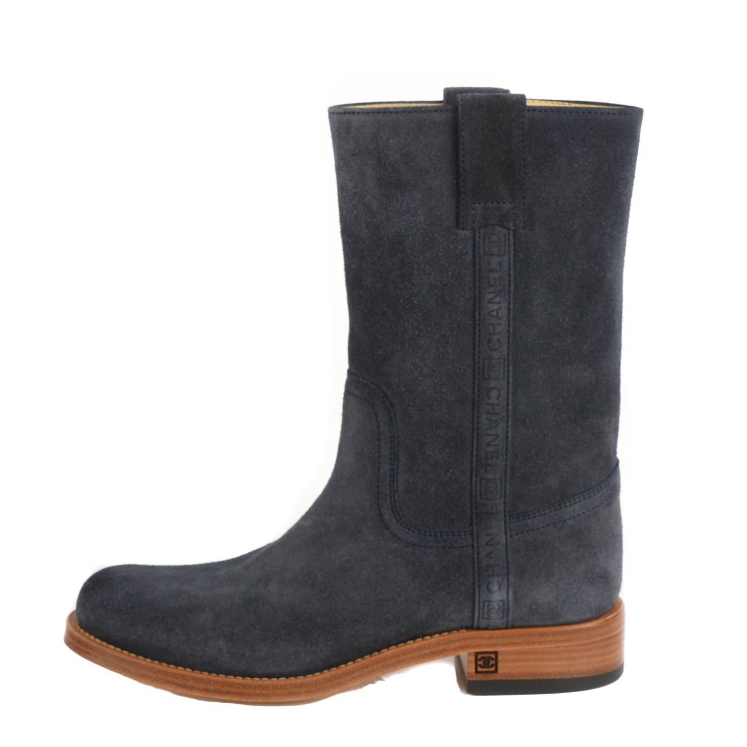 chanel blue suede boots