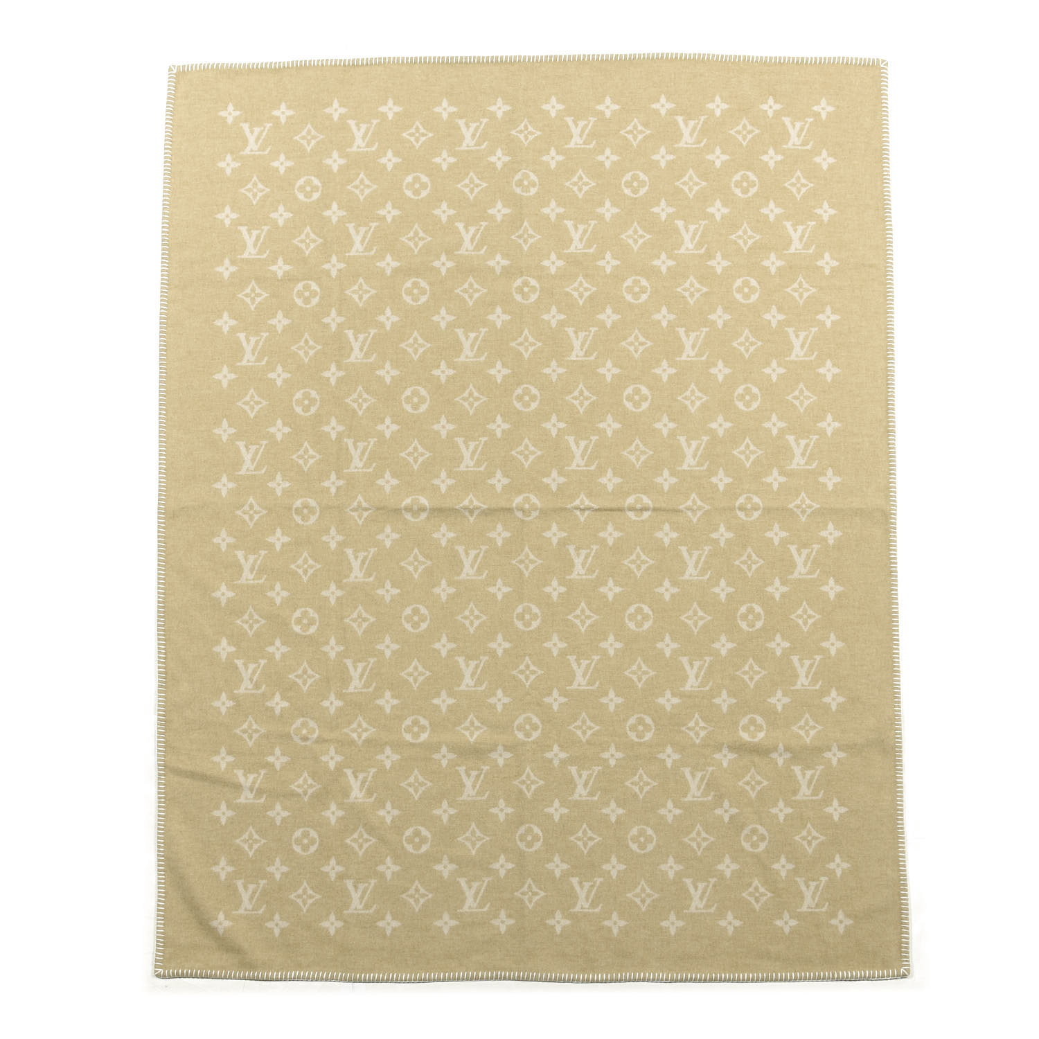 LOUIS VUITTON Wool Cashmere Monogram Blanket Beige 676177 | FASHIONPHILE