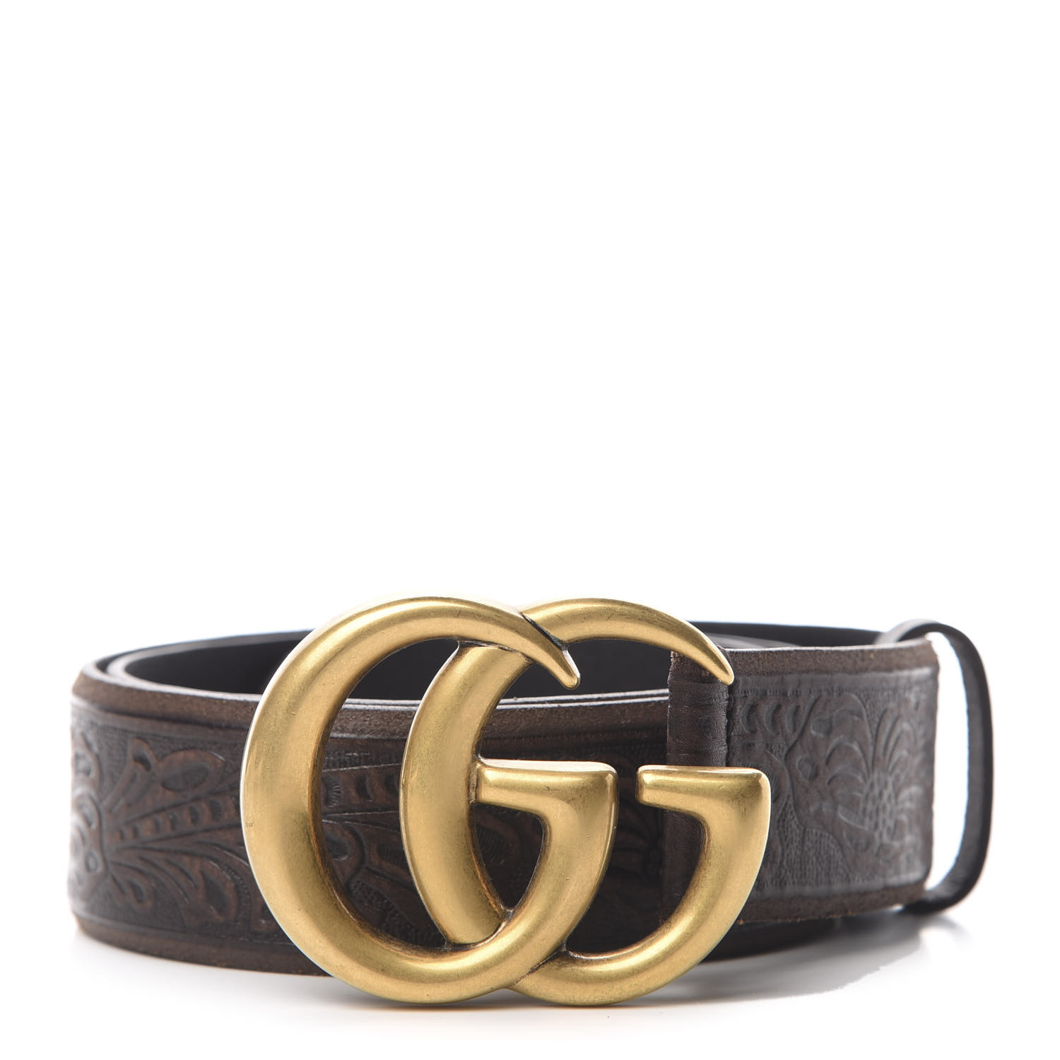 GUCCI Calfskin Embossed Double G Belt 80 32 Brown 608694