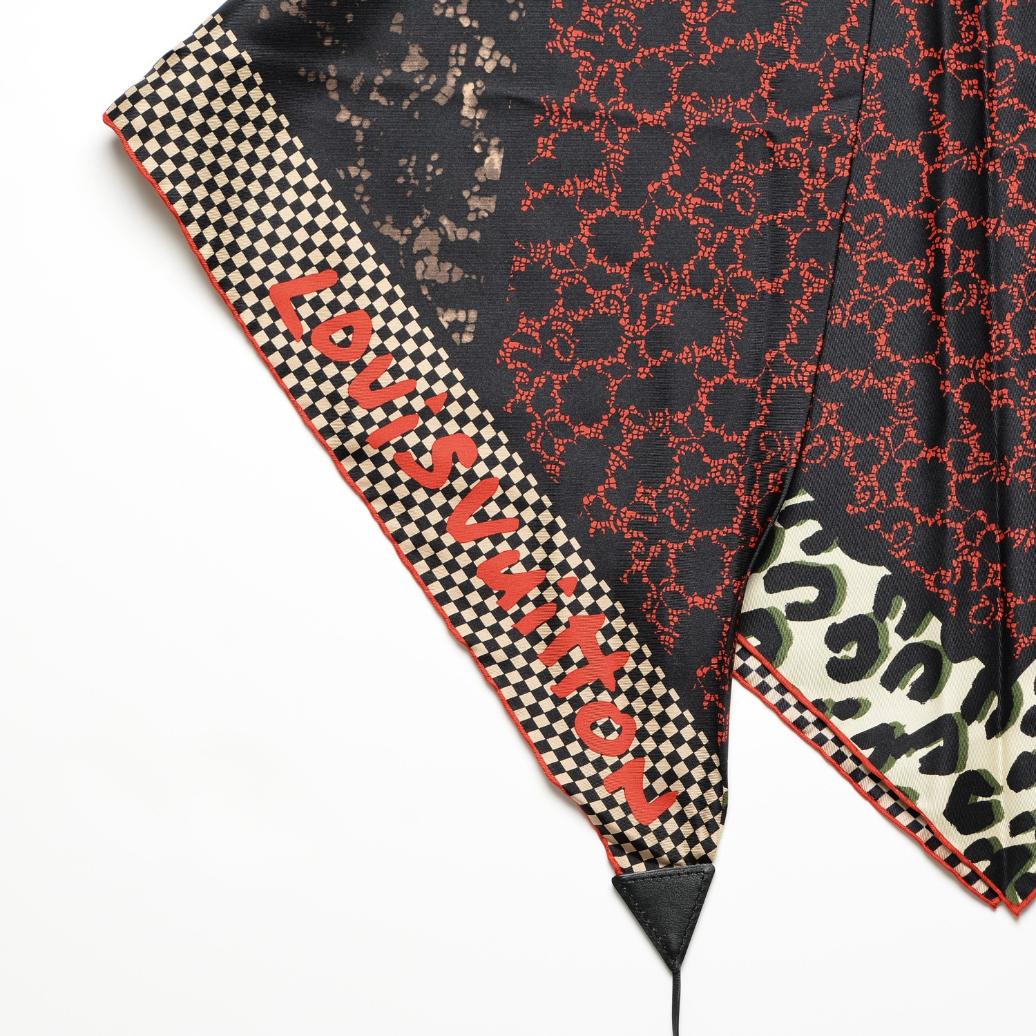 LOUIS VUITTON Silk Leopard Tassel Scarf Black 195334