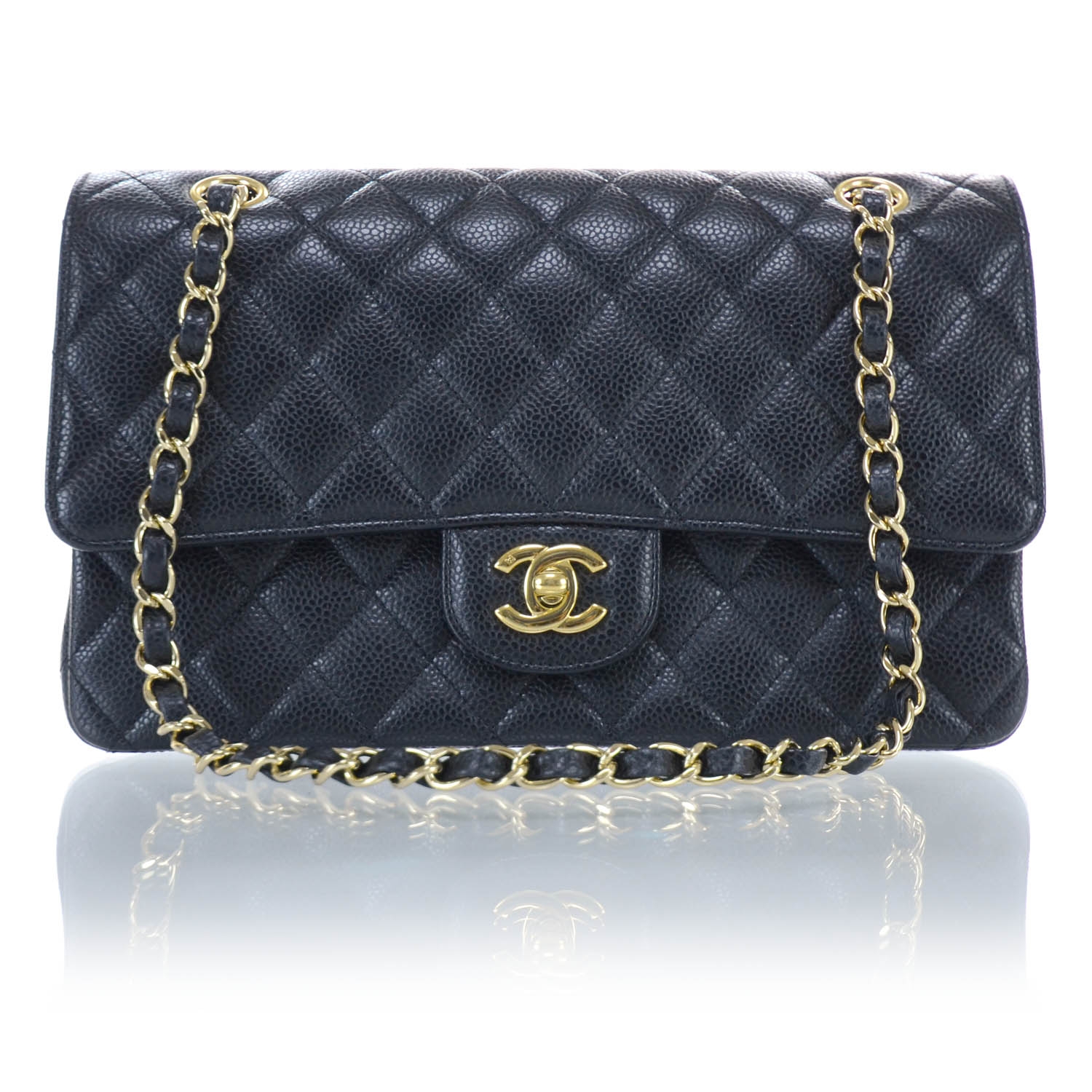 Chanel Caviar Medium Double Flap Black Ghw 28641