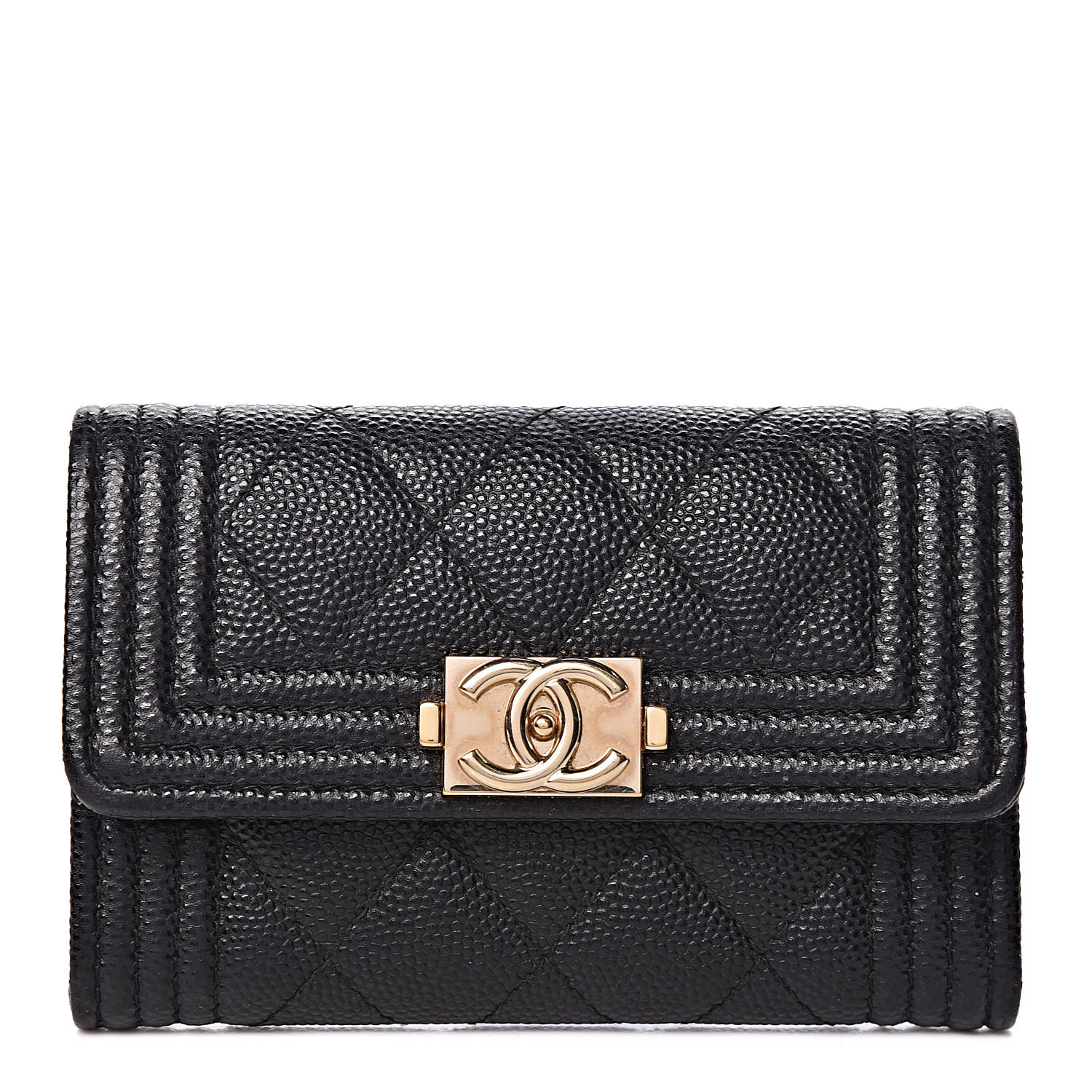 CHANEL Caviar Quilted Boy Flap Card Holder Wallet Black 425525