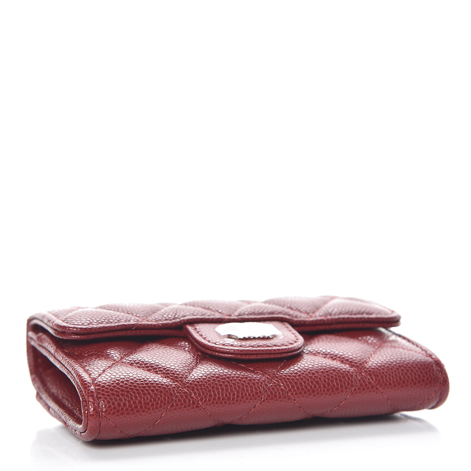 CHANEL Iridescent Caviar Quilted Flap Card Holder Burgundy 424523 