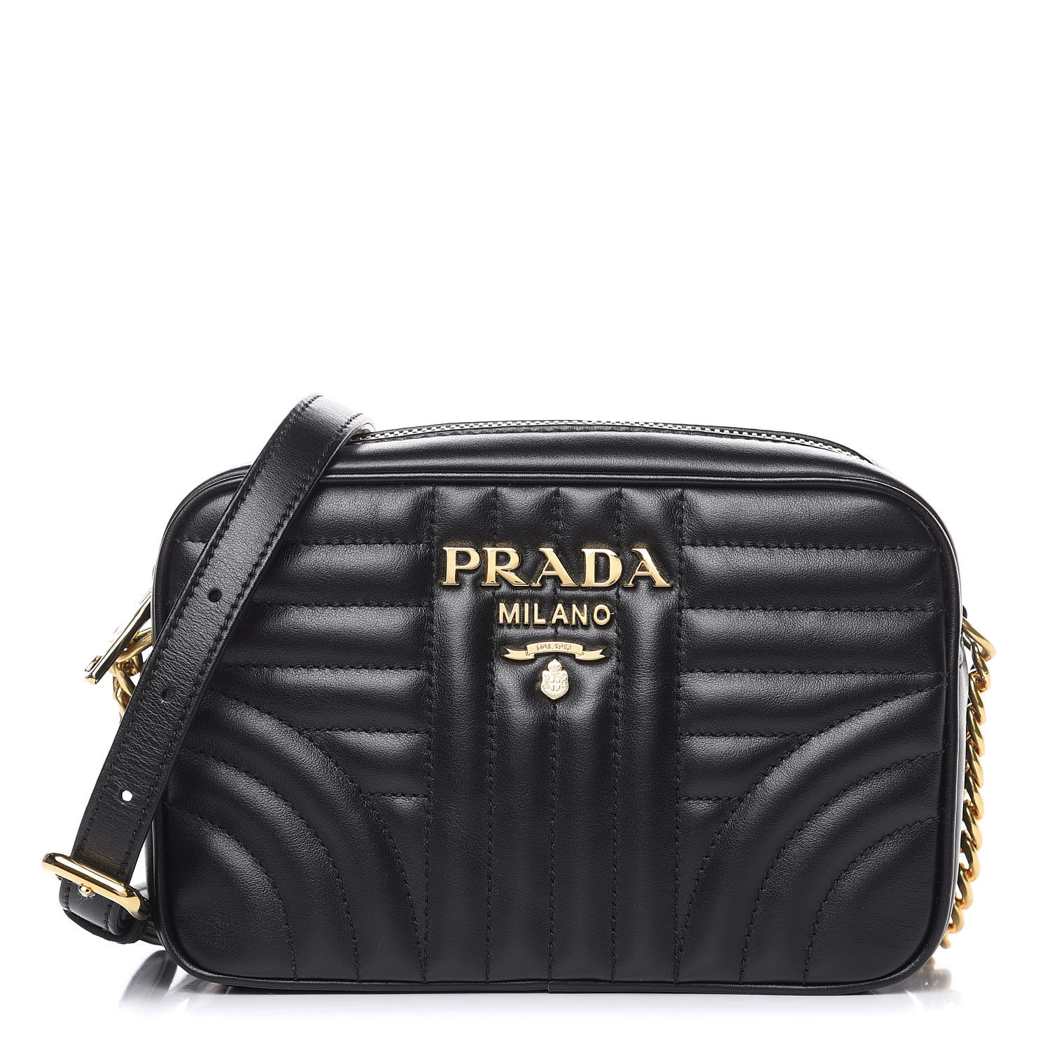 PRADA Soft Calfskin Diagramme Camera Bag Black 426765