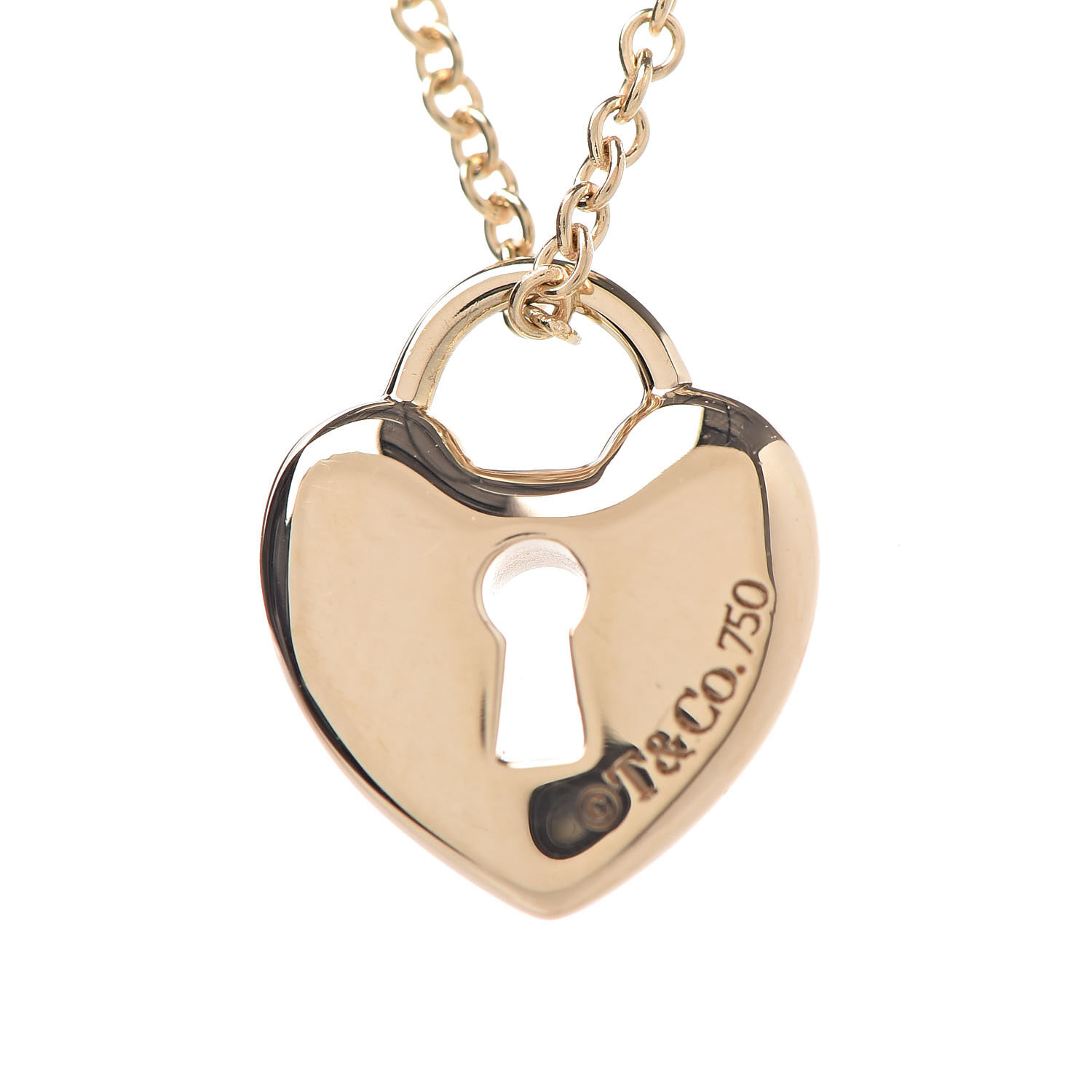 TIFFANY 18K Yellow Gold Mini Heart Lock Pendant Necklace 414909