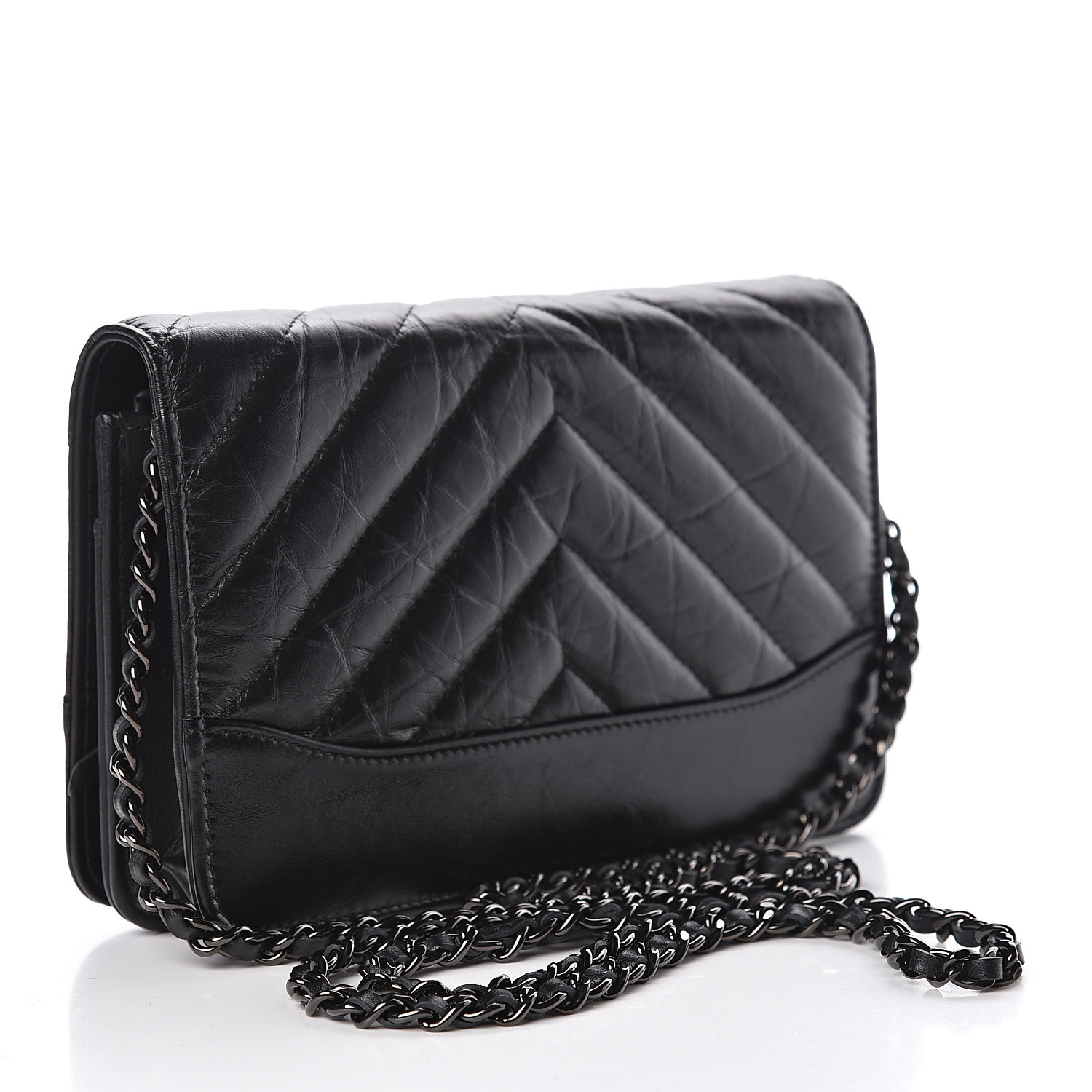 CHANEL Aged Calfskin Chevron Quilted Gabrielle Wallet On Chain WOC