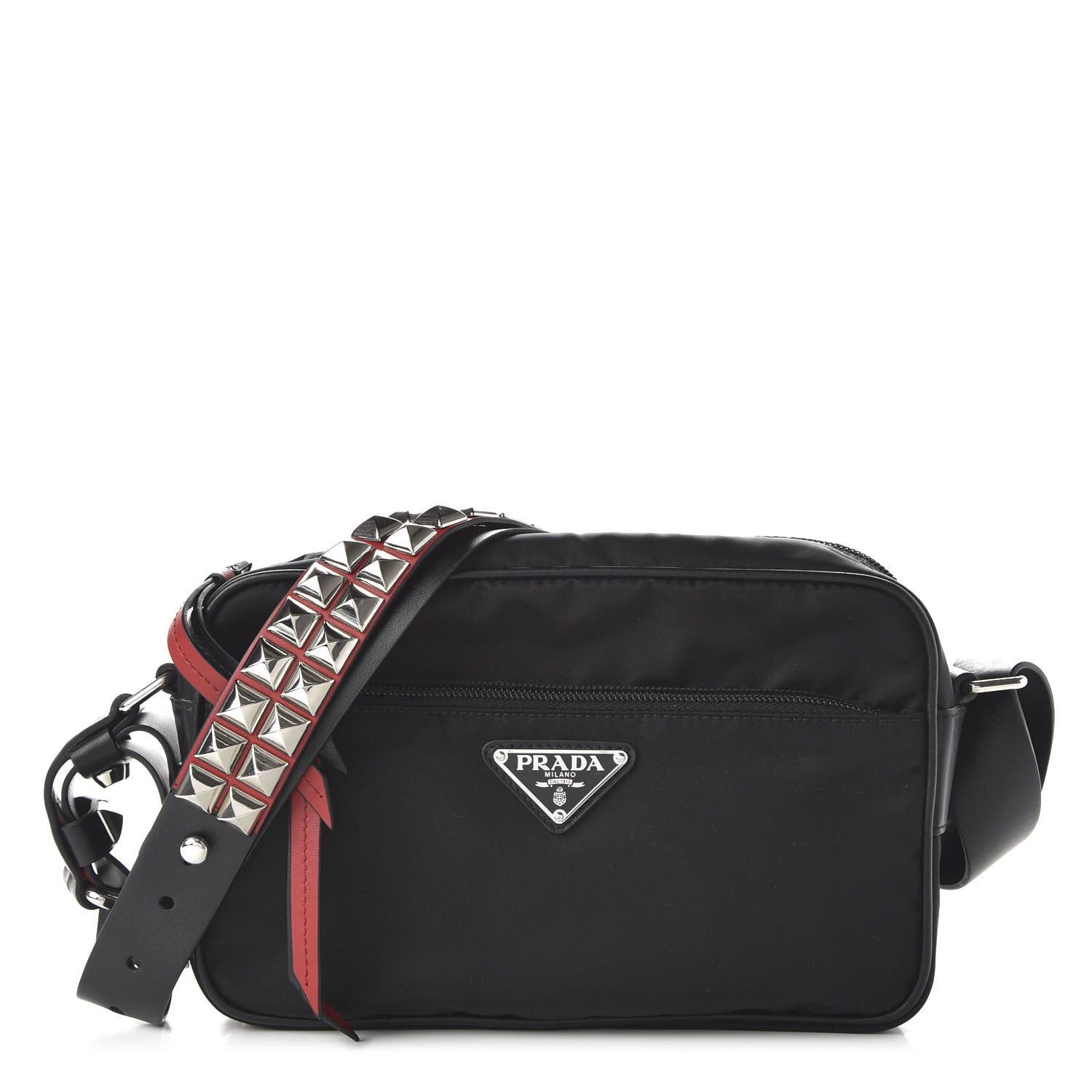 PRADA Tessuto Nylon Studded New Vela Shoulder Bag Black Fuoco 686147 ...