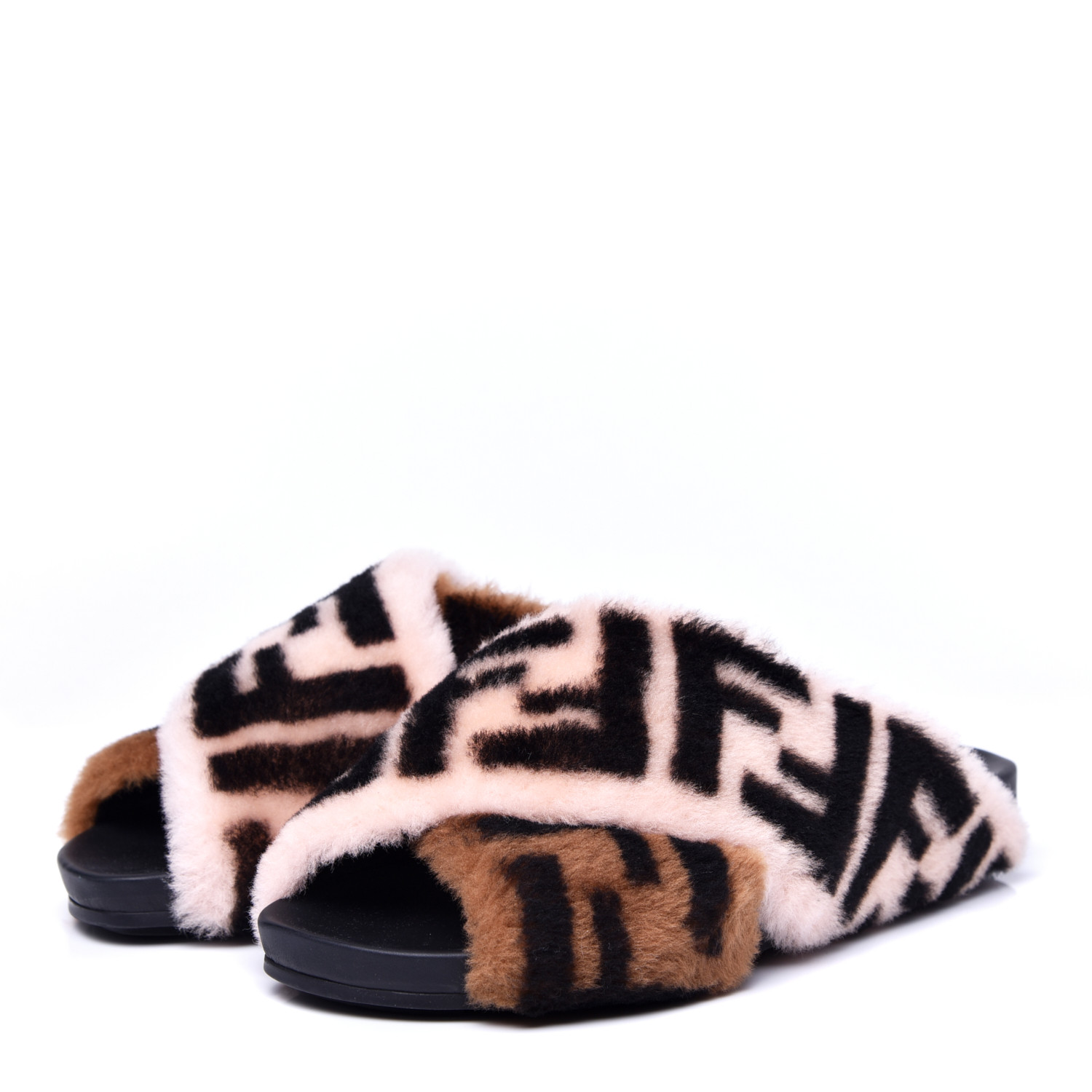 fendi ff leather two band slide sandals
