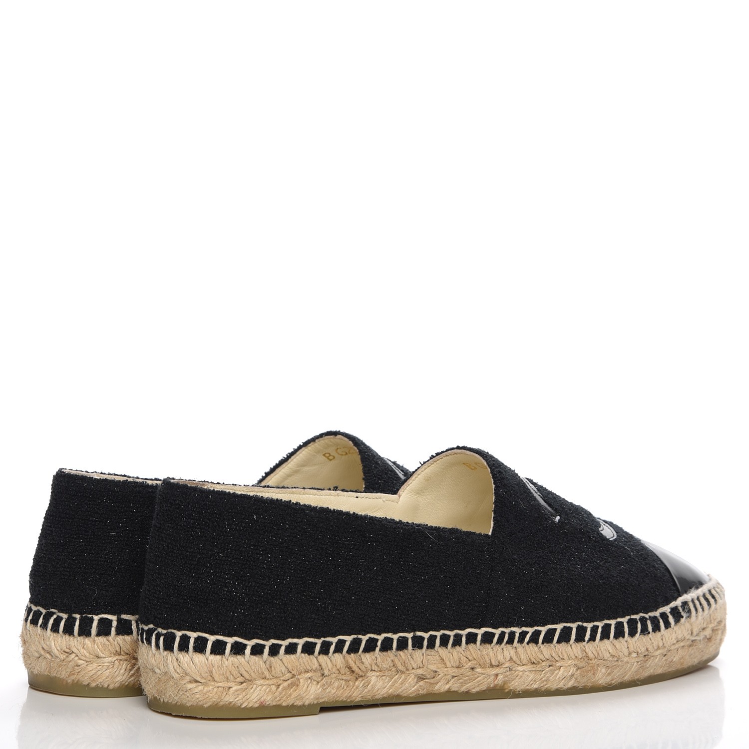 CHANEL Fabric Patent Calfskin CC Espadrilles 40 Black 210122