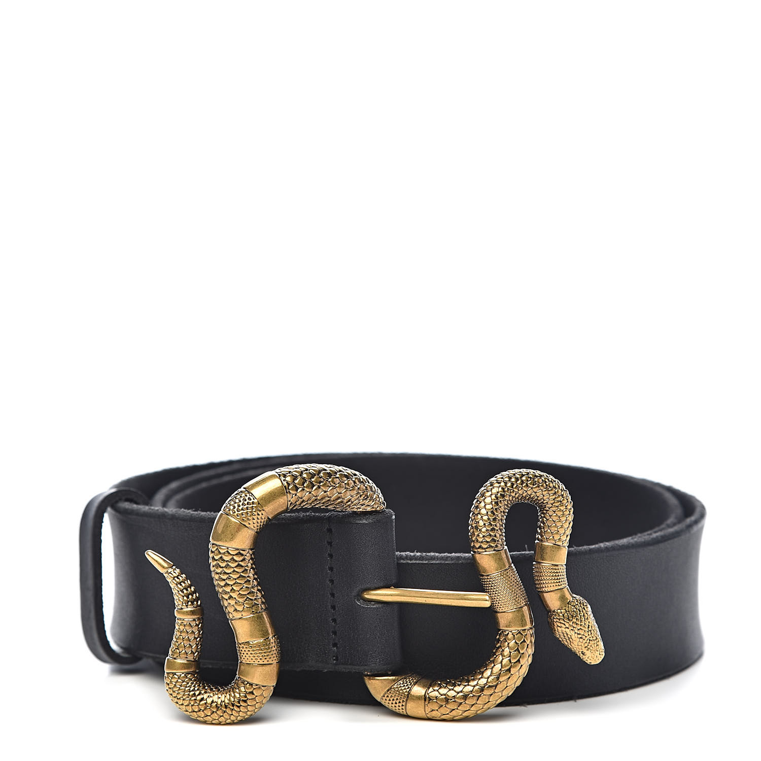 GUCCI Calfskin Snake Belt 95 38 Black 533798