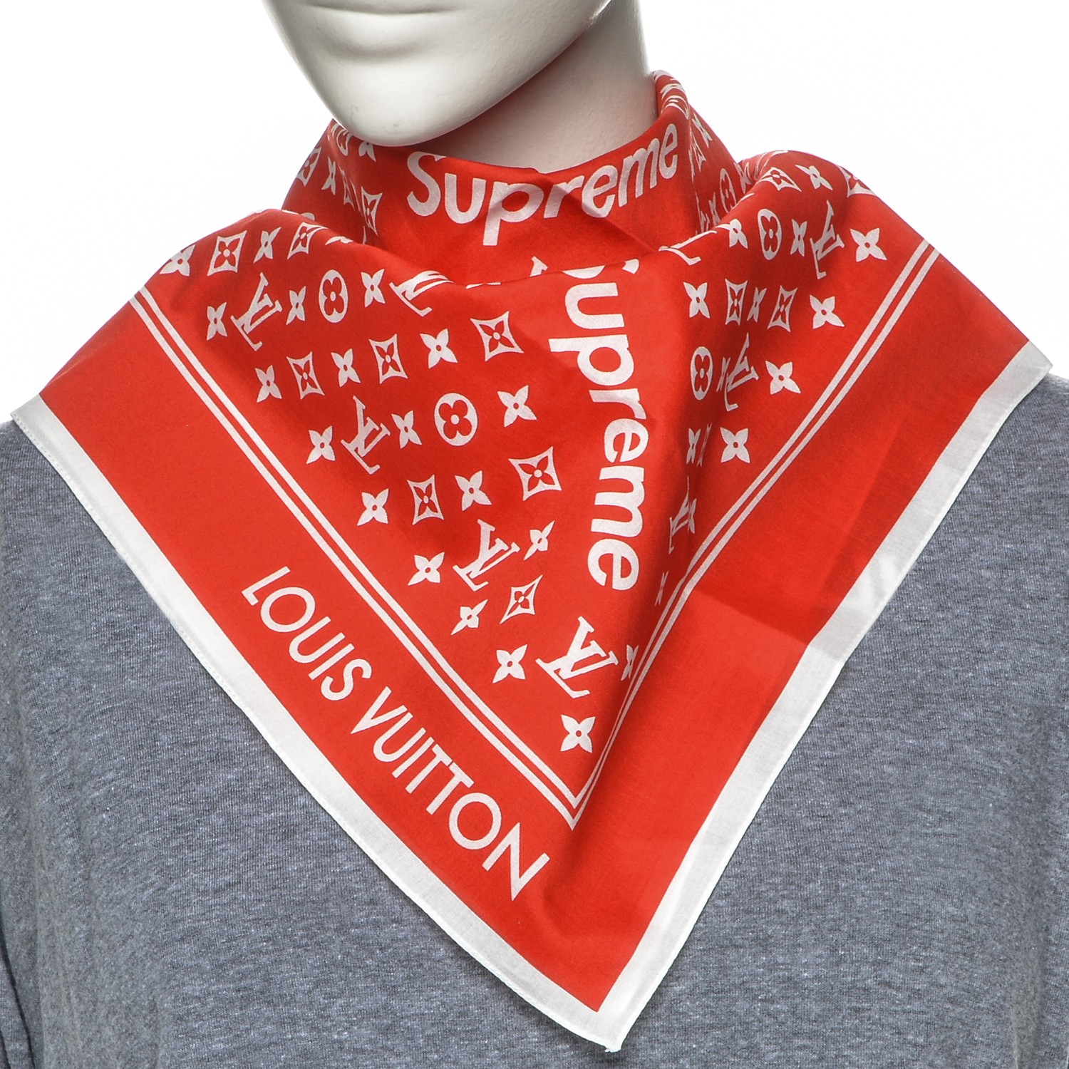 LOUIS VUITTON X Supreme Cotton Monogram Bandana Scarf Red 193307