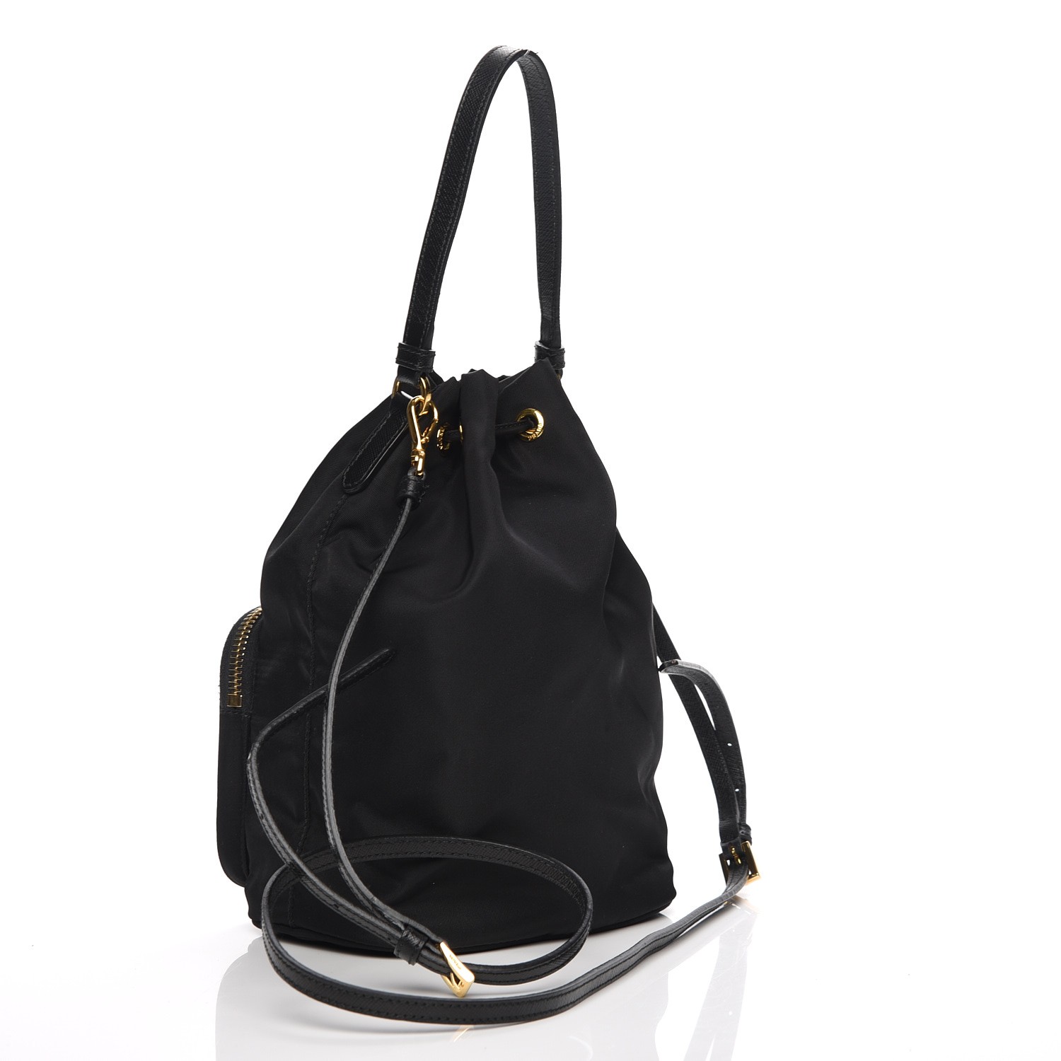 PRADA Saffiano Tessuto Nylon Mini Bucket Crossbody Bag Nero Black 209541