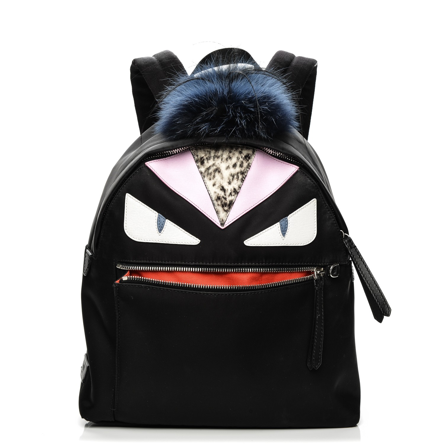 FENDI Fur Vitello Nylon Mini Monster Backpack Black Multicolor 201151
