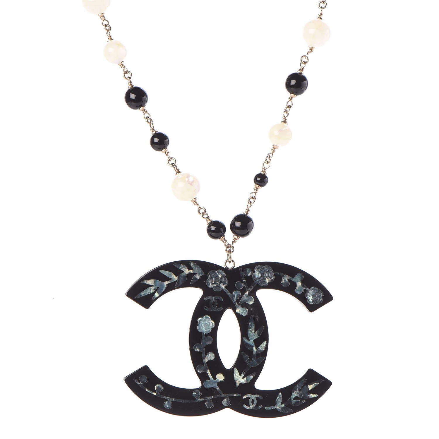 CHANEL Beaded Mother of Pearl Oversized CC Necklace 328556