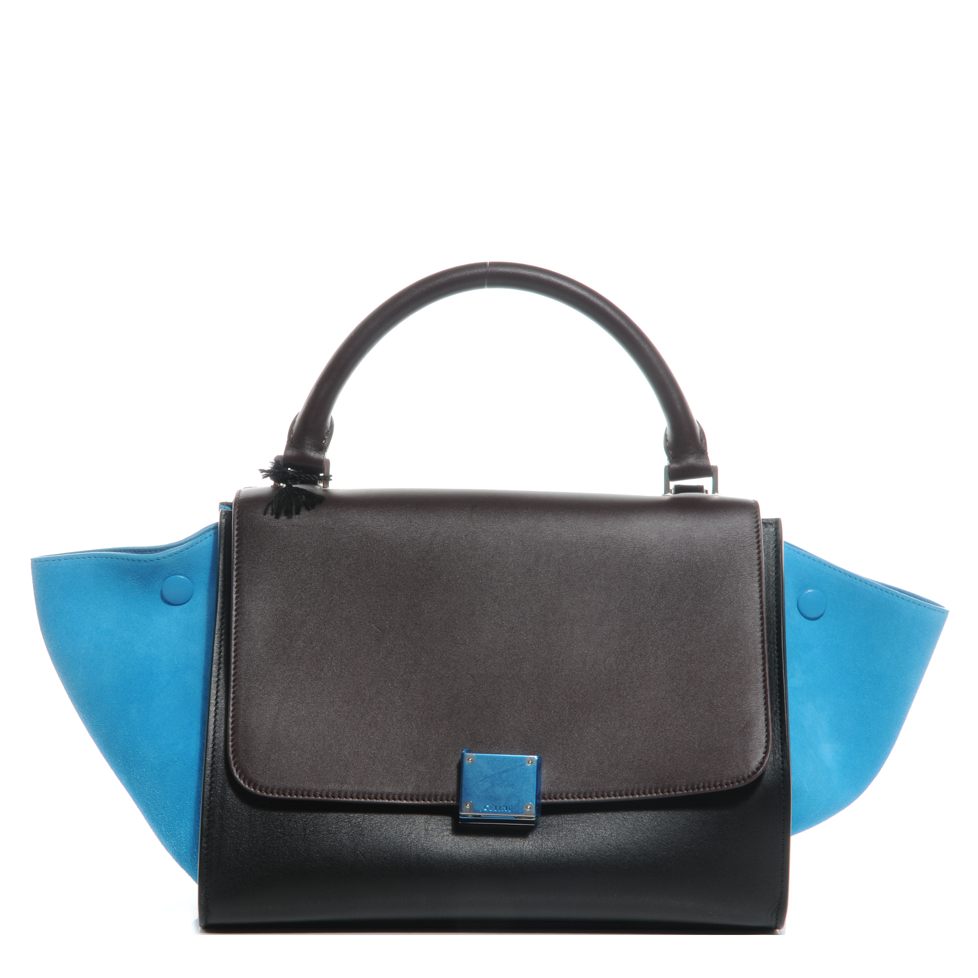 CELINE Calfskin and Suede Small Tri-Color Trapeze Turquoise 64456
