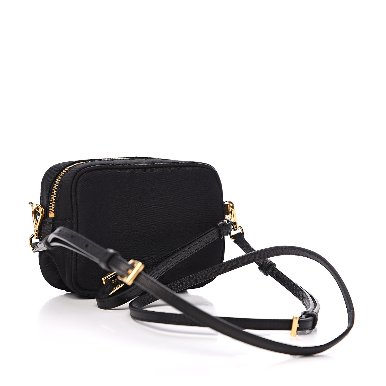 PRADA Tessuto Nylon Saffiano Convertible Crossbody Wristlet Black 542303