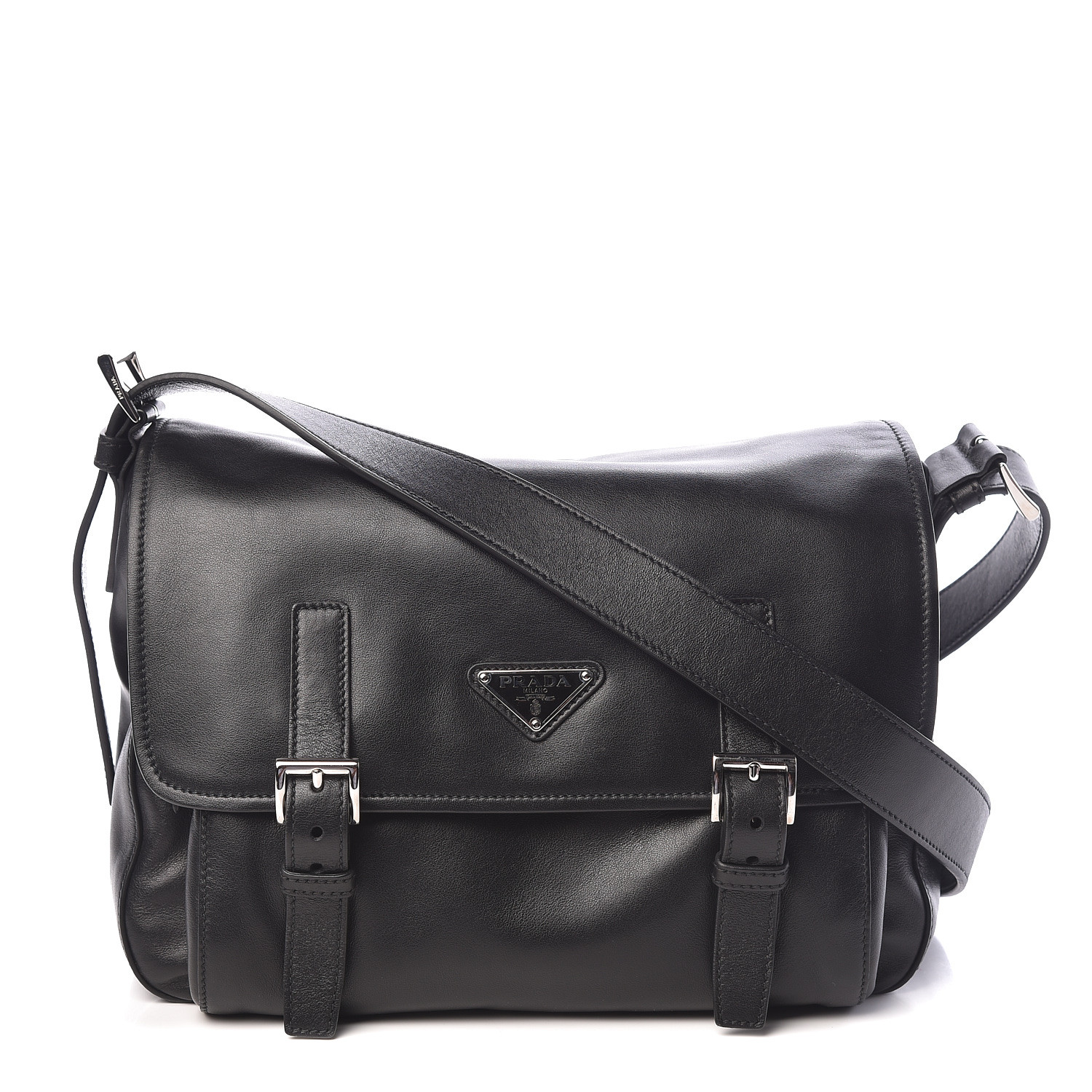 PRADA Soft Calf Messenger Bag Black 471878