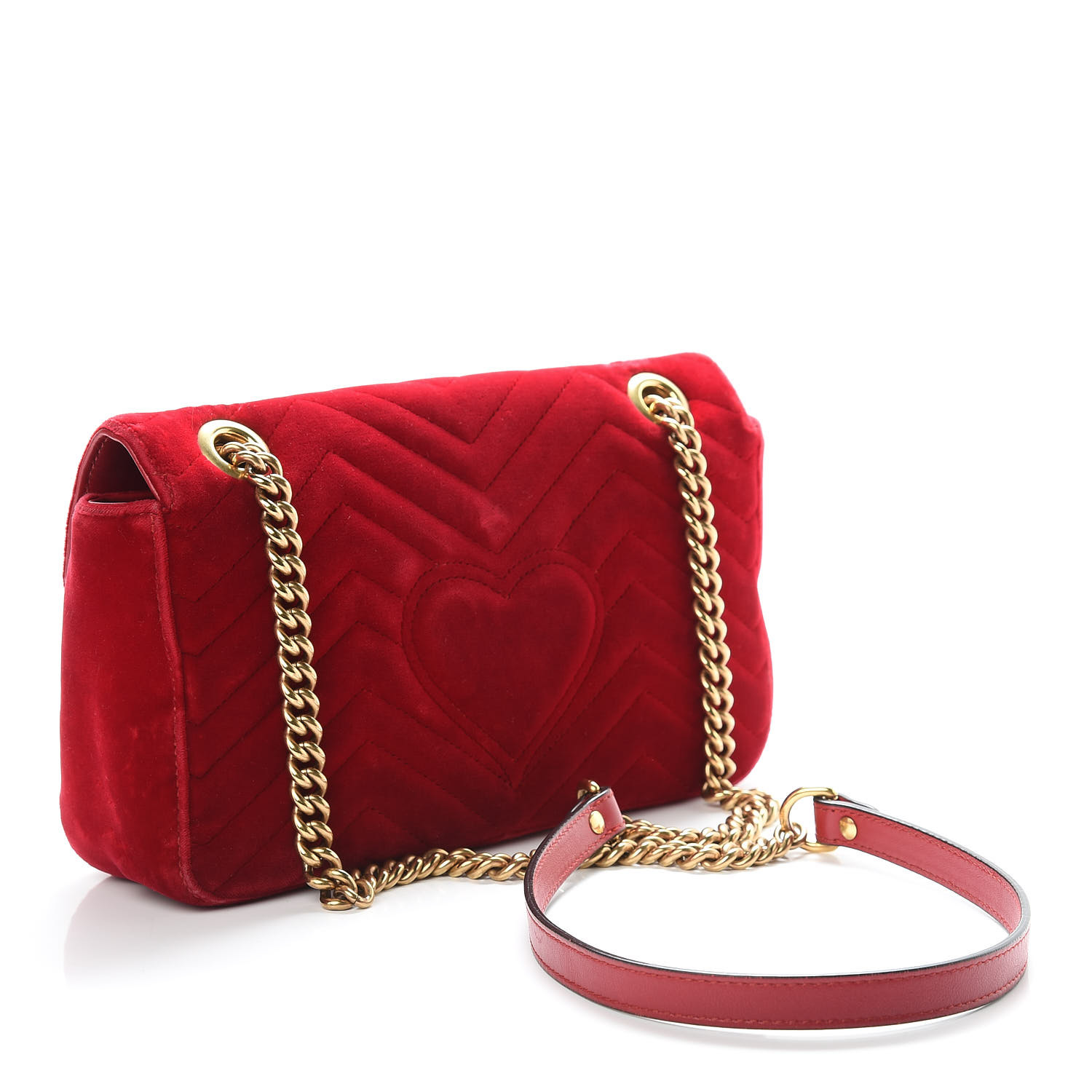 GUCCI Velvet Matelasse Small GG Marmont Shoulder Bag Hibiscus Red 472553