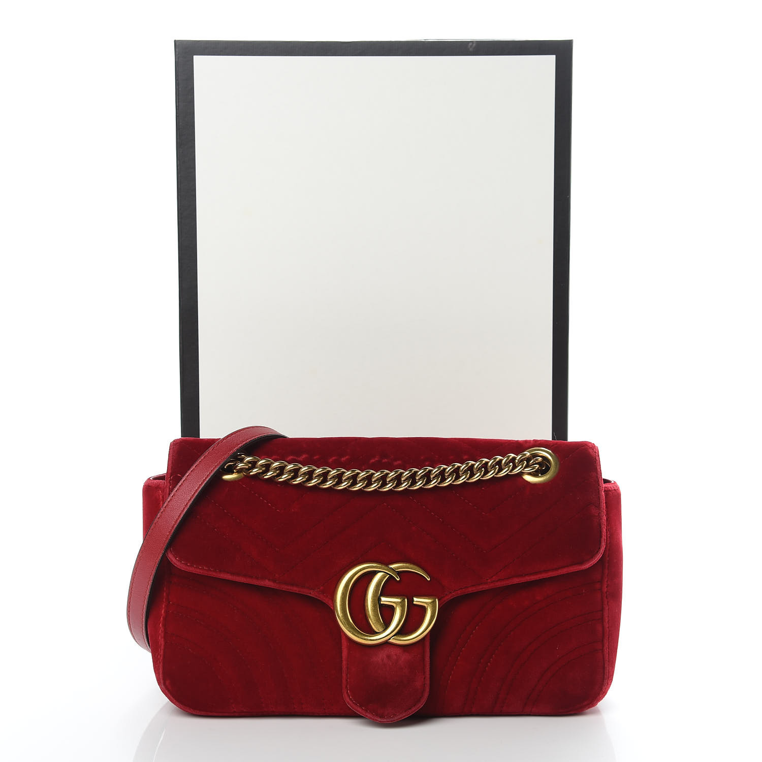 GUCCI Velvet Matelasse Small GG Marmont Shoulder Bag Hibiscus Red 472553