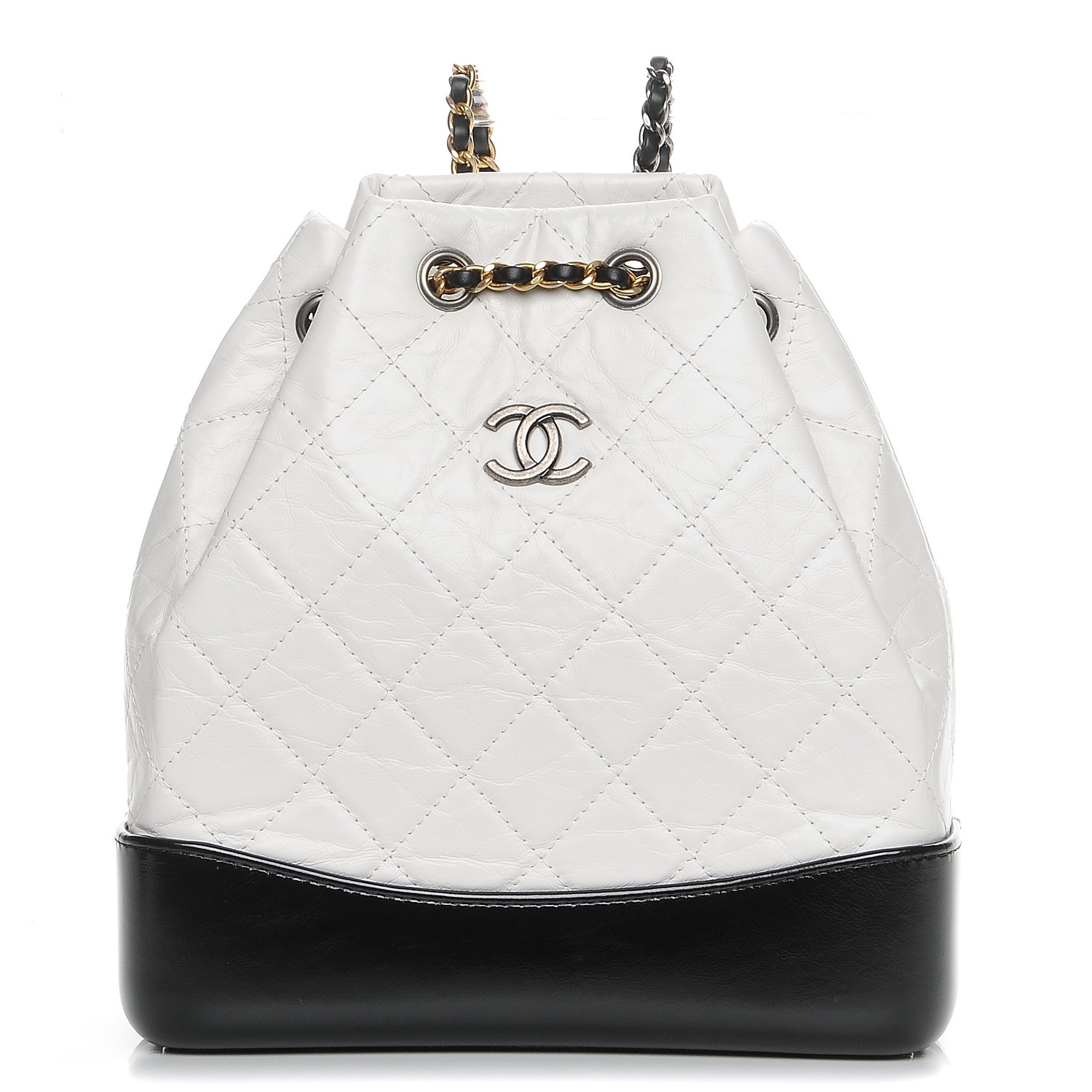 CHANEL Aged Calfskin Quilted Small Gabrielle Backpack Black White 211108
