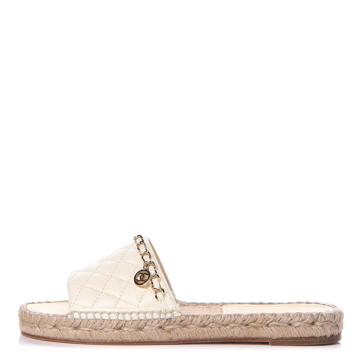 CHANEL Lambskin Quilted CC Espadrille Slip On Sandals 38 Ivory 335881