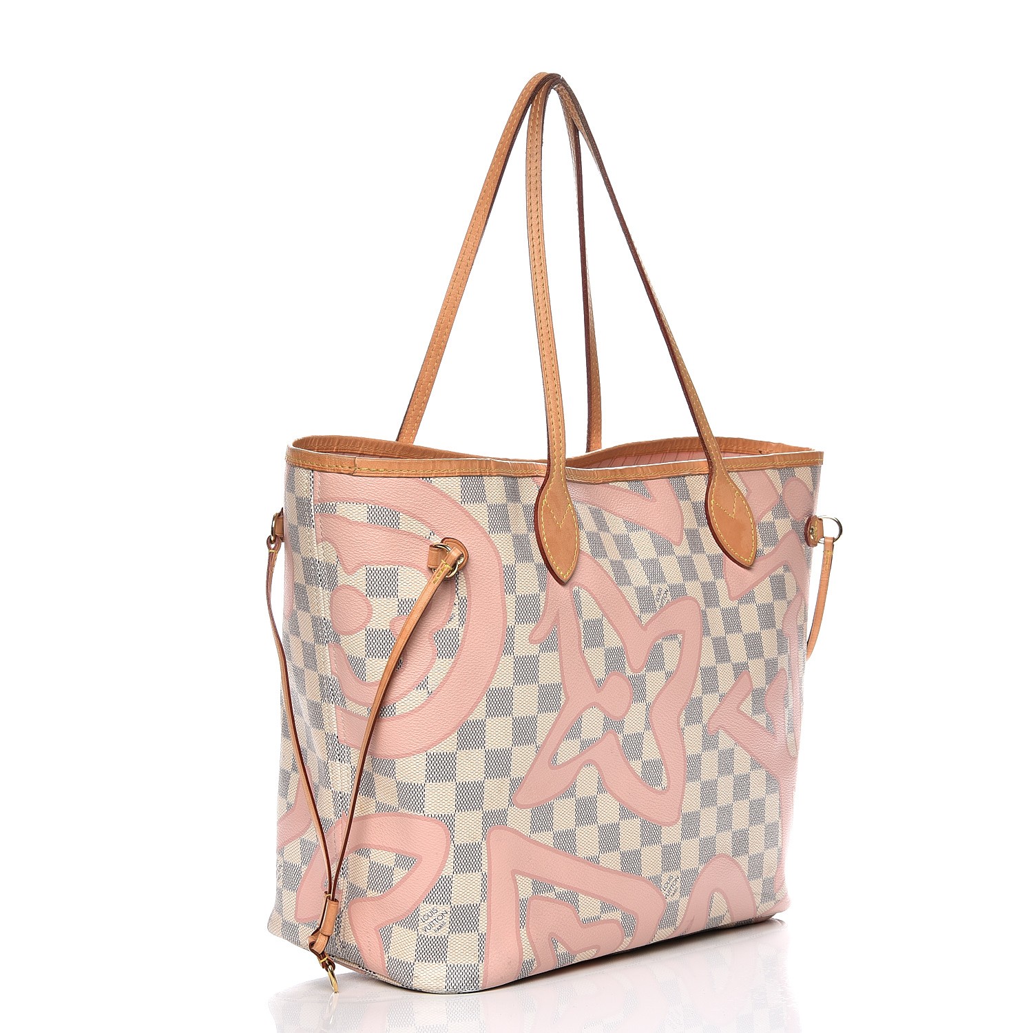 LOUIS VUITTON Neverfull MM Tahitienne Damier Azur Shoulder Bag Pink