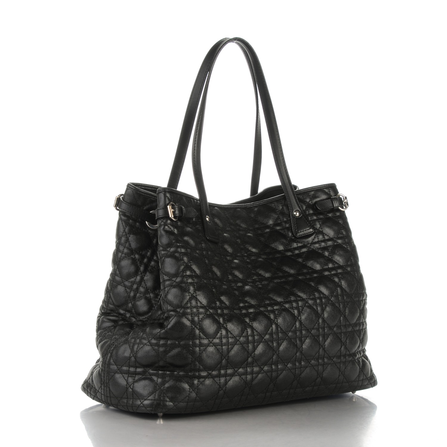 CHRISTIAN DIOR Coated Canvas Cannage Quilted Medium Panarea Tote Black ...