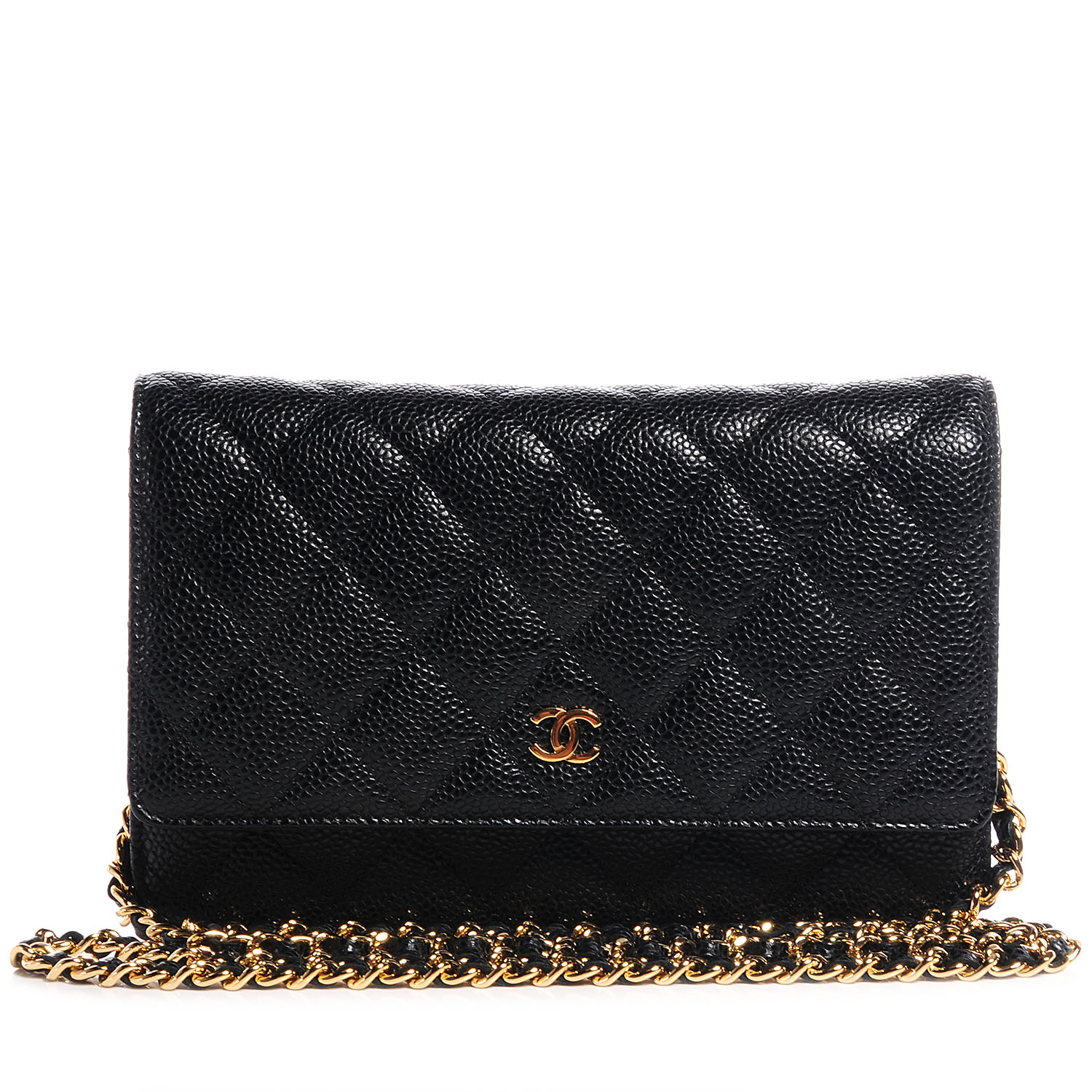 CHANEL Caviar Quilted Wallet on Chain WOC Black 64728 | FASHIONPHILE