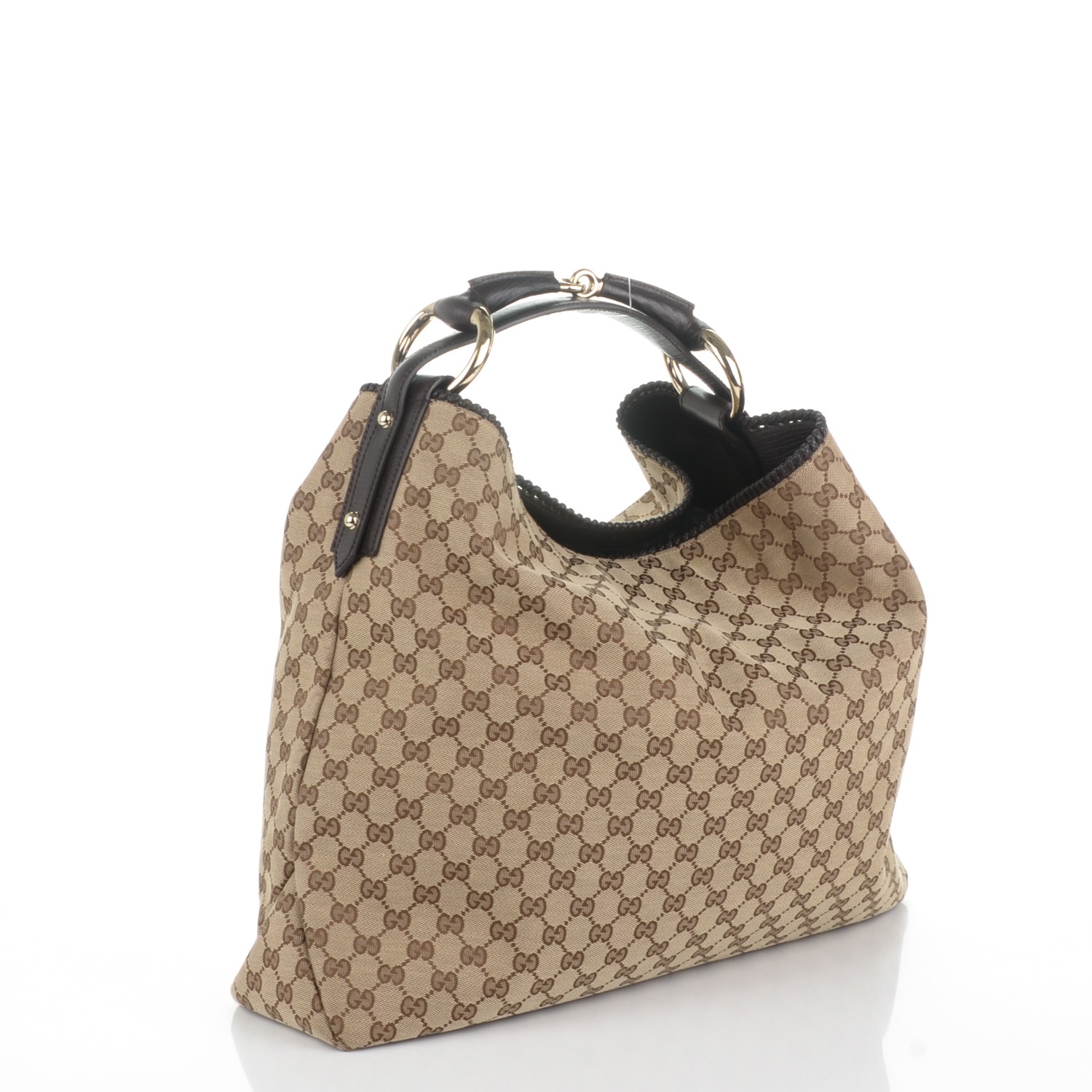 GUCCI Monogram Large Horsebit Chain Hobo Dark Brown 247491