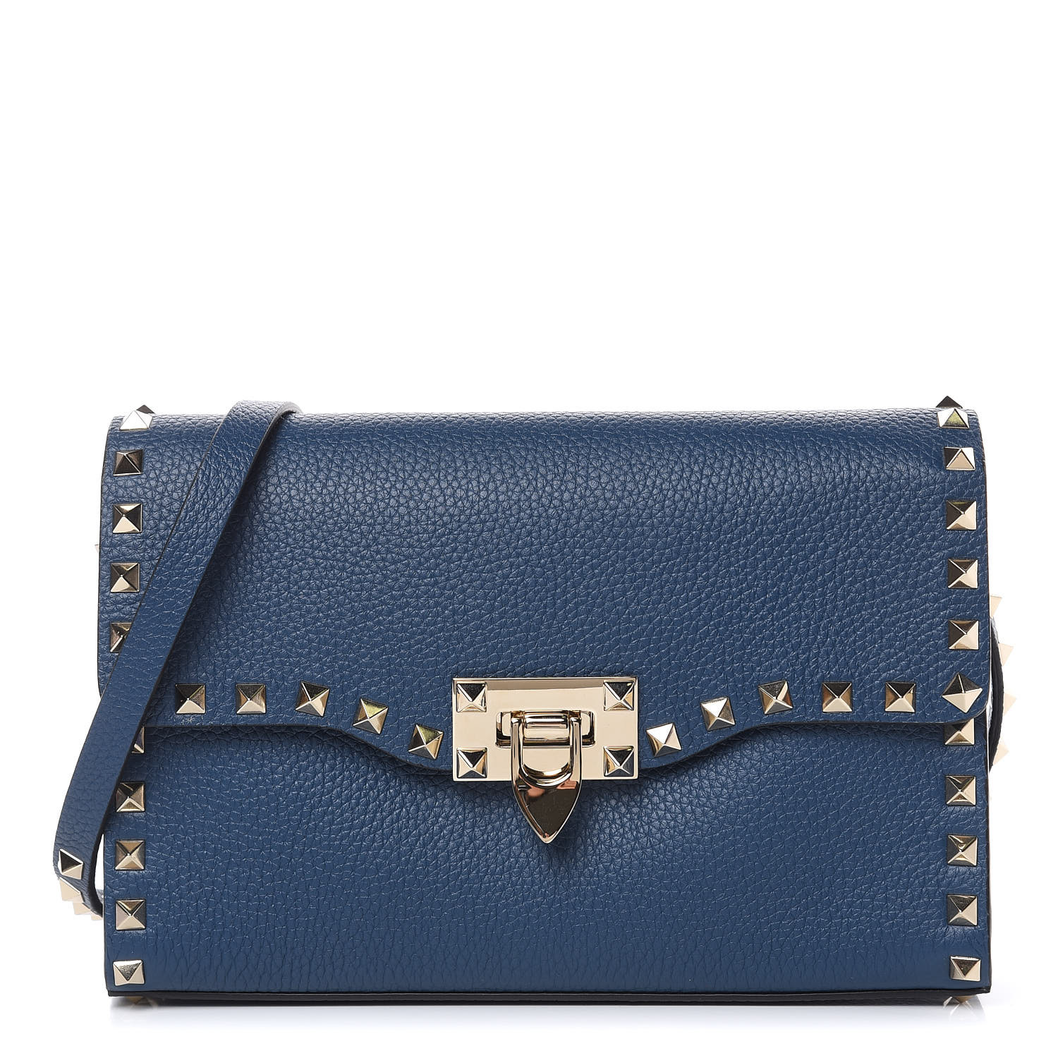 VALENTINO Pebbled Calfskin Medium Rockstud Shoulder Flap Bag Slate Blue ...