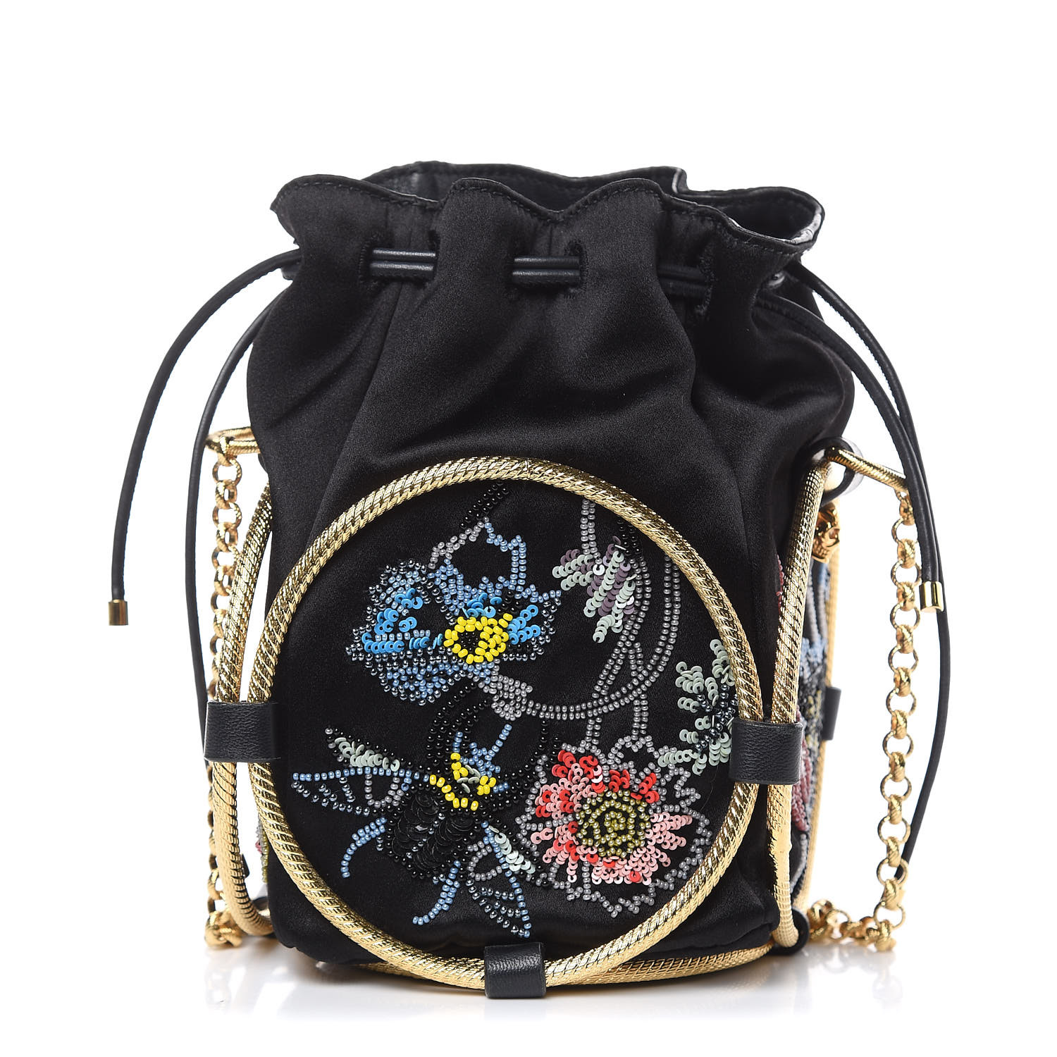 Alexander Mcqueen Satin Embroidered Drawstring Bag Black 430501 Satin Embroidered Drawstring Bag
