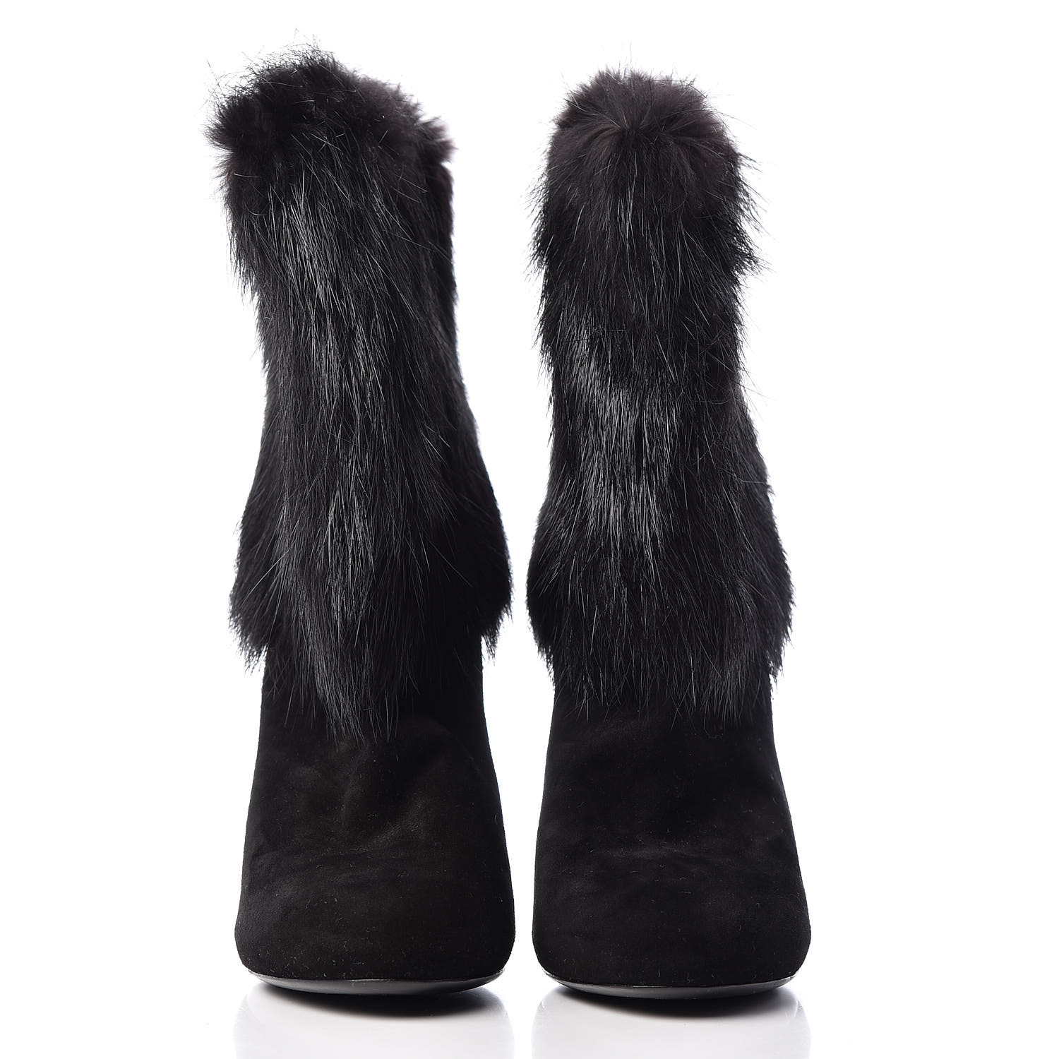 LOUIS VUITTON Suede Beaver Fur Glam Ankle Boots 39 Black 429849