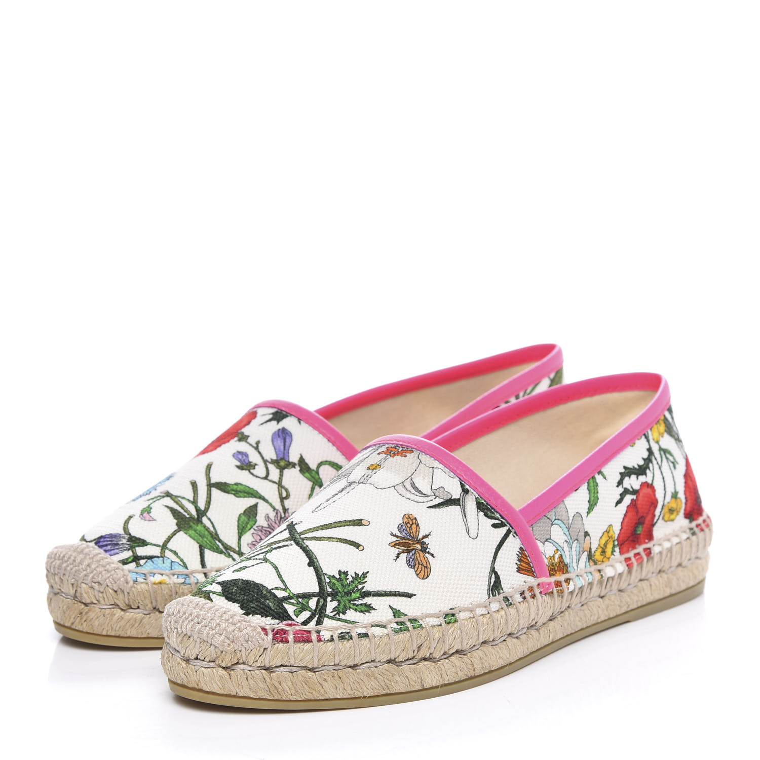 GUCCI Canvas Flora Print Espadrilles 35.5 White Multicolor Fuxia 581999 ...