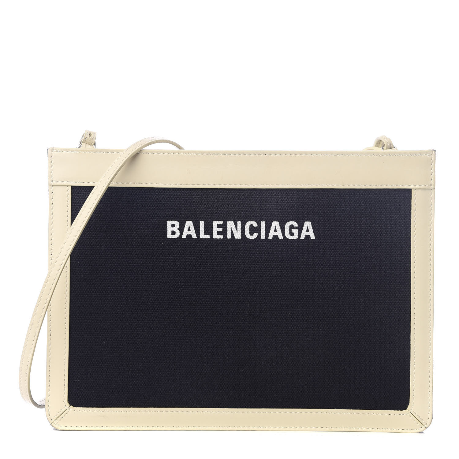 BALENCIAGA Cotton Canvas Pochette Crossbody Bag Black White 585252 ...