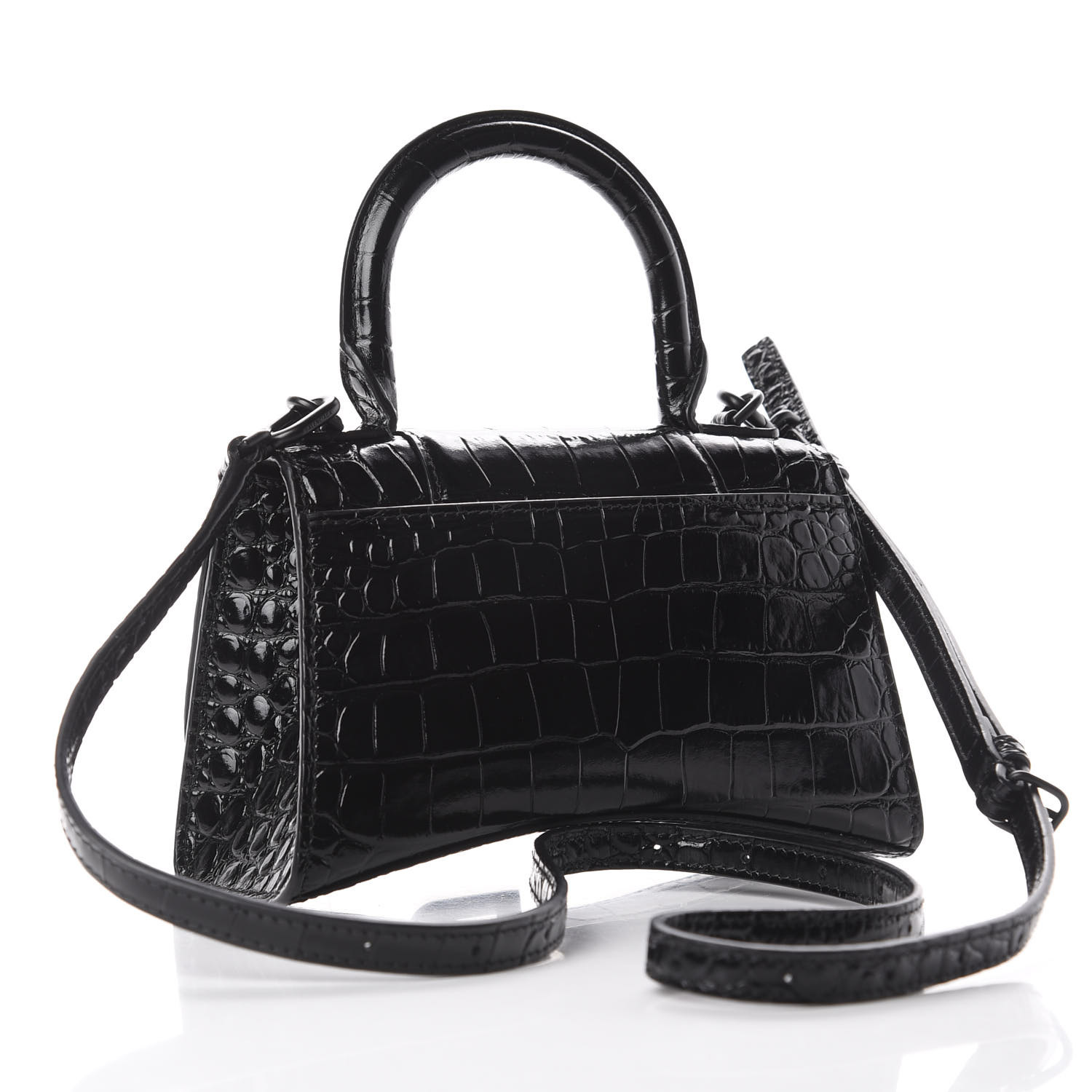 BALENCIAGA Calfskin Crocodile Embossed XS Hourglass Top Handle Bag ...