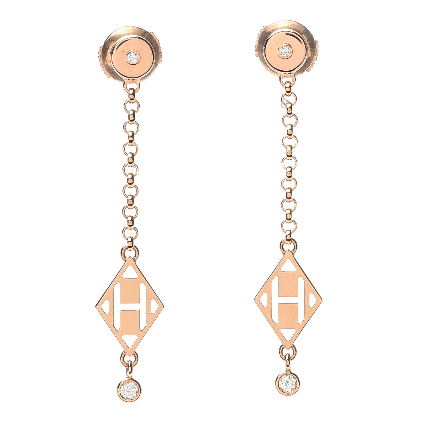 HERMES 18K Rose Gold Diamond Gambade Earrings 735945 | FASHIONPHILE