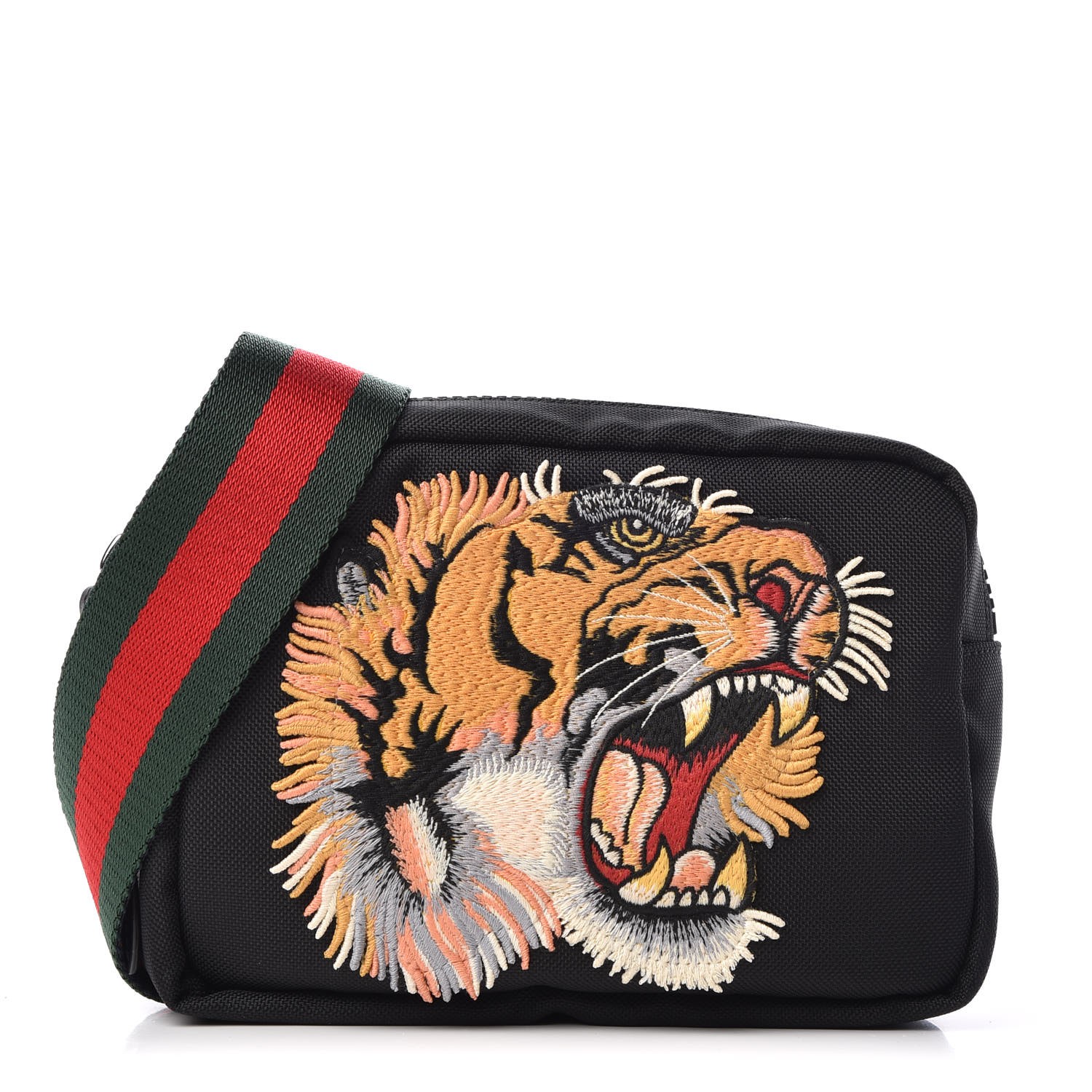 GUCCI Canvas Embroidered Tiger Messenger Bag Black 318271