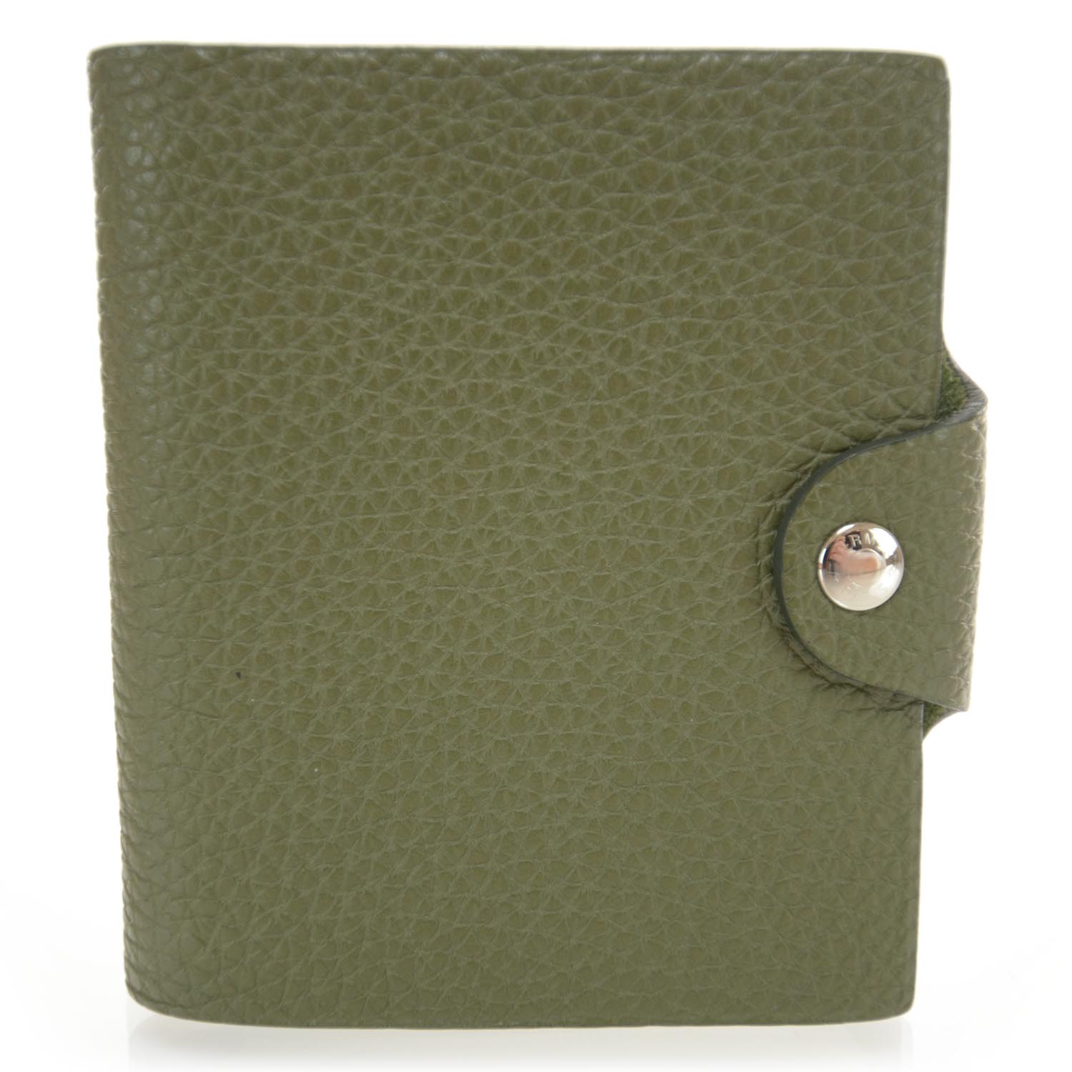 HERMES Taurillon Clemence Cahier Ulysse Mini Notebook Vert Olive 36166