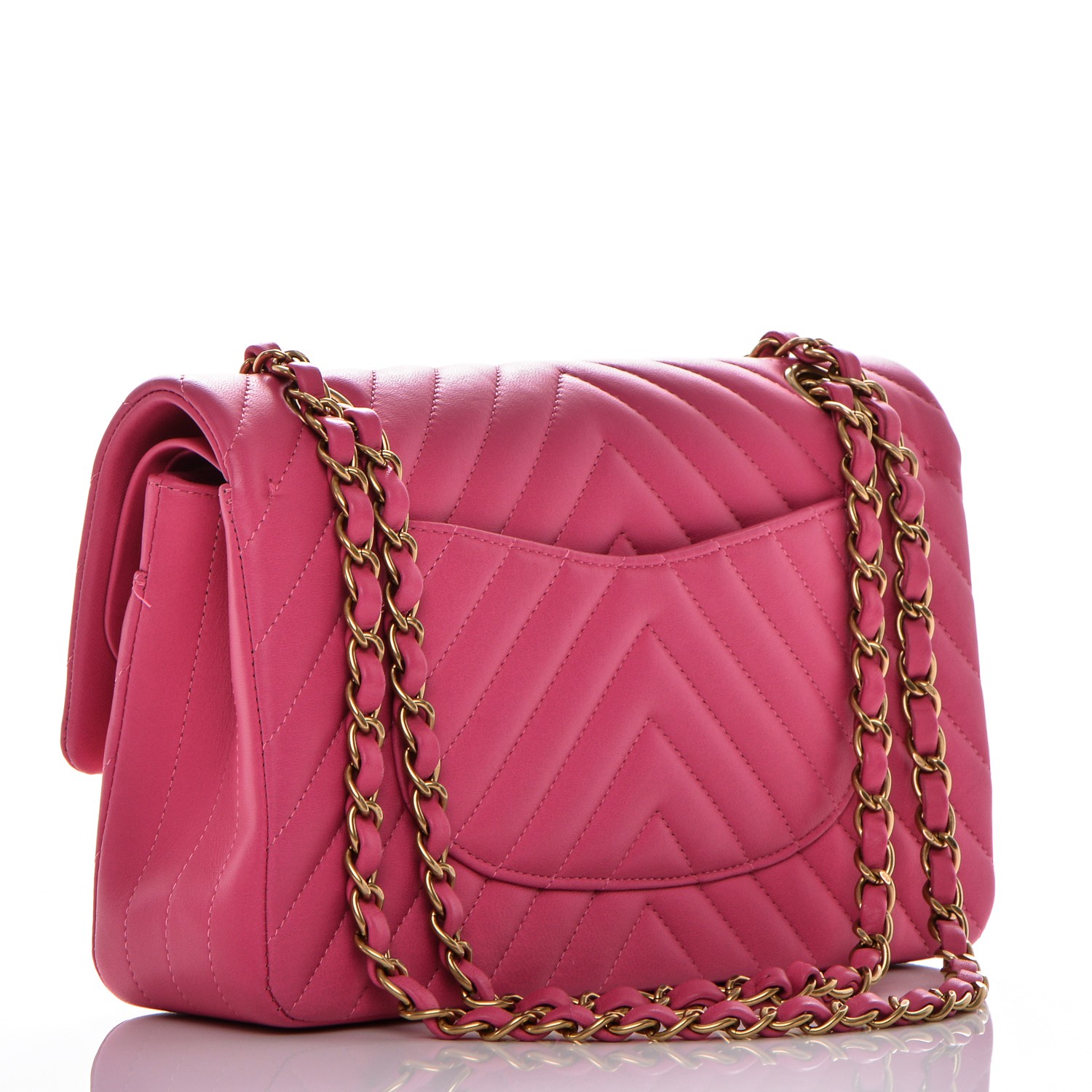 CHANEL Lambskin Chevron Quilted Medium Double Flap Pink 184342
