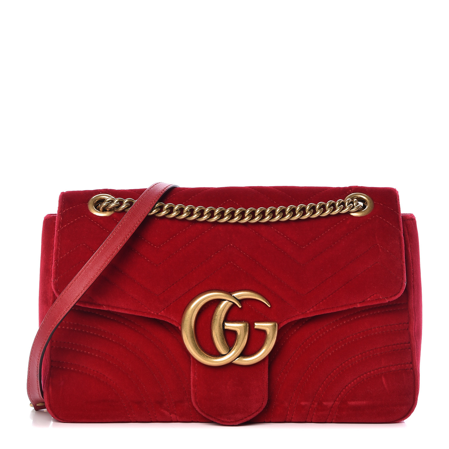 GUCCI Velvet Matelasse Medium GG Marmont Shoulder Bag Hibiscus Red 479967