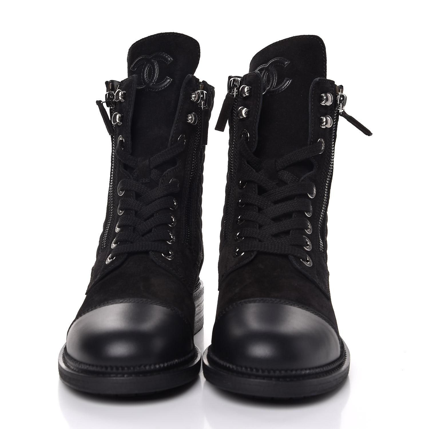chanel calfskin lace up boots