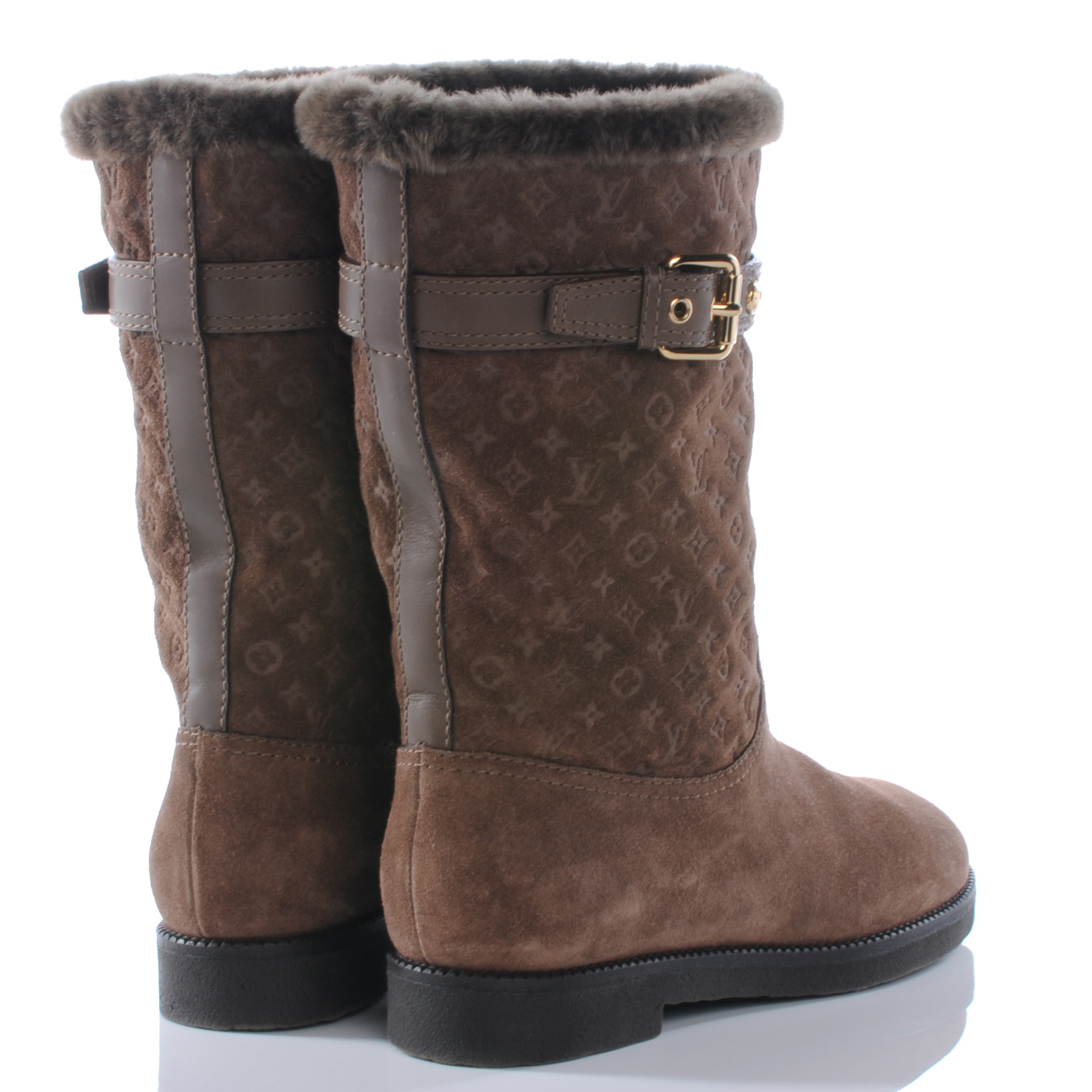 LOUIS VUITTON Suede Fur Wintry Boots 38 Brown 38522