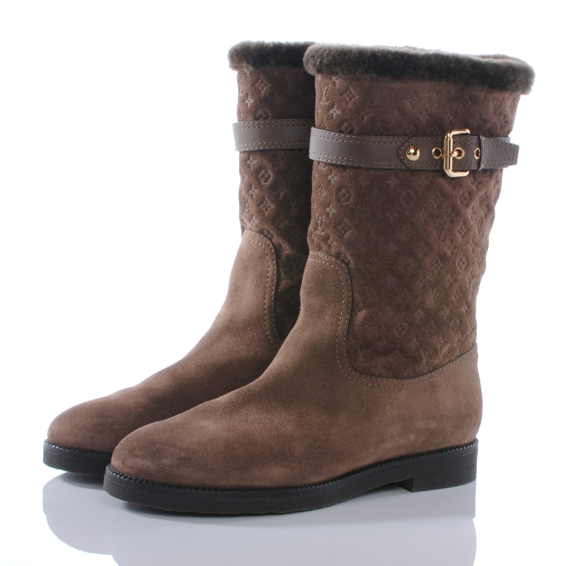LOUIS VUITTON Suede Fur Wintry Boots 38 Brown 38522