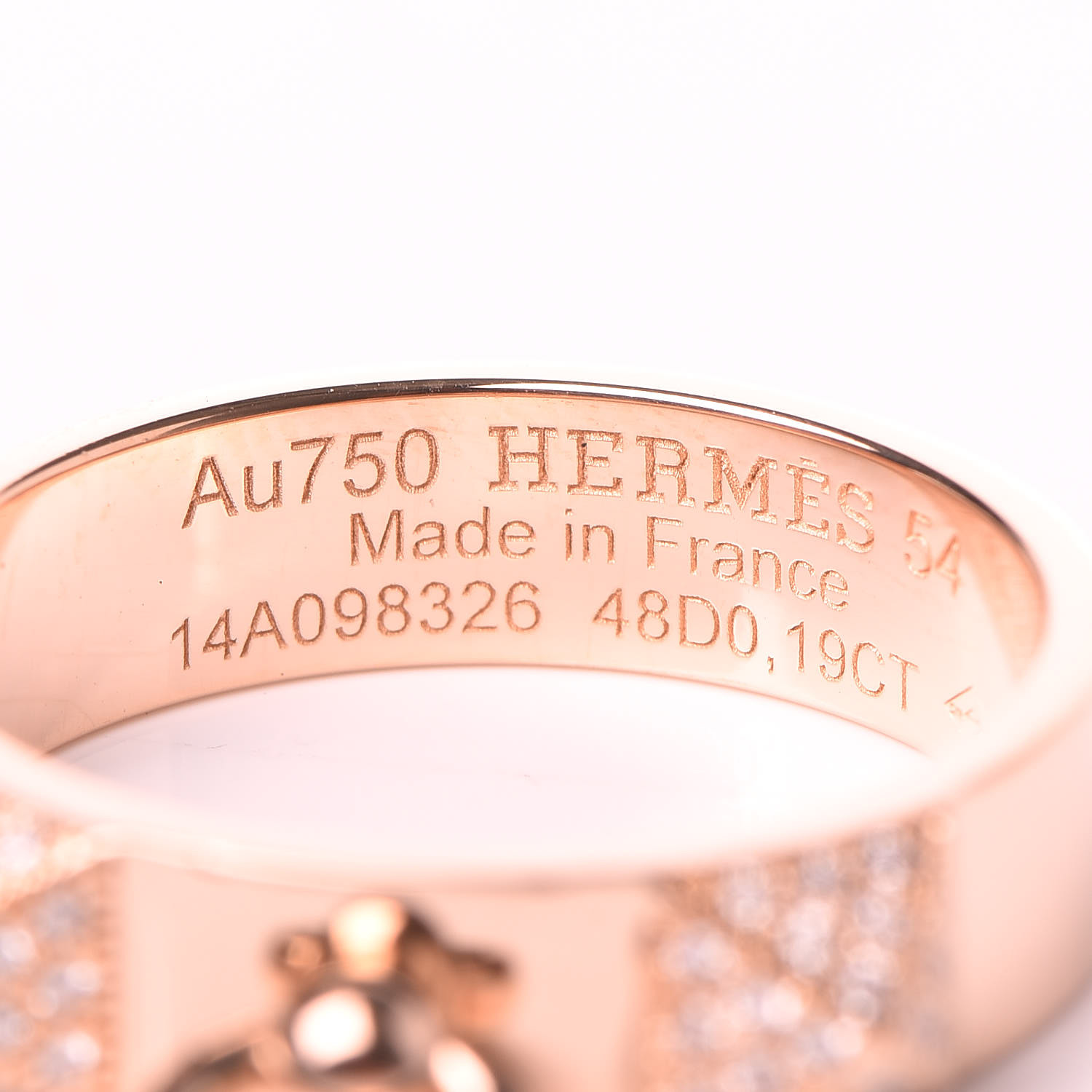 HERMES 18K Rose Gold Diamond Collier De Chien PM Ring 54 6.75 429220