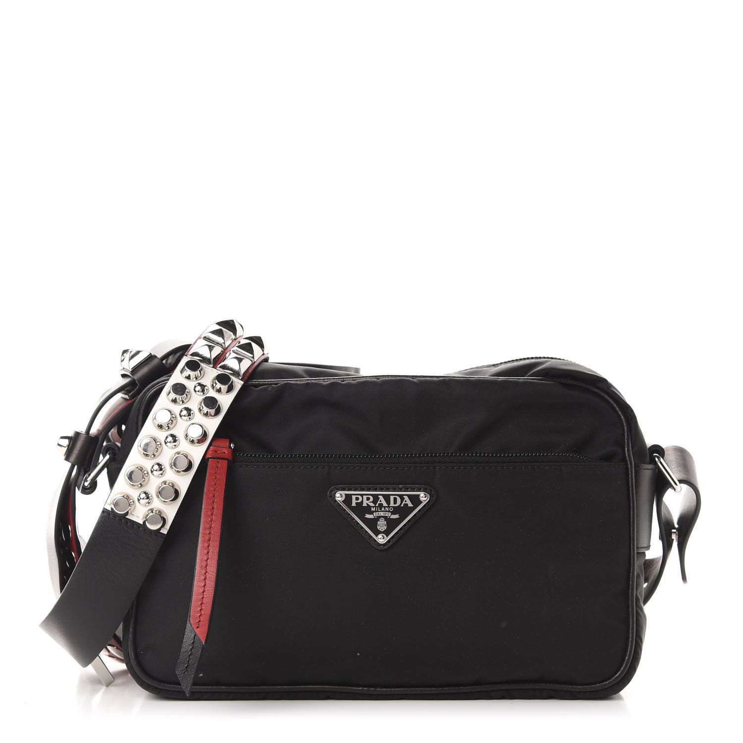 prada nylon studded shoulder bag